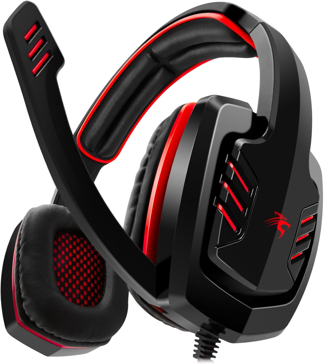 Sentey® Gaming Headset Red Arrow Analog 3.5mm In-line Volume Control & Computer Headset with Microphone Gaming Headphones Headphone Pc, Mac or Laptop, Tablet, Mobile Phones / Headset with Mic Heavy Duty Braided 2 Meters Cable / Leather Padded Ear Pads with Passive Noise Canceling / Computer Gaming Headset Ergonomic Adaptive Leather Headband (Extreme Comfort) - Computer Gaming Headset Stereo Left and Right Drivers 40mm / Cap Connector / Computer Headset to Work and Play / Skype Headset - Gaming