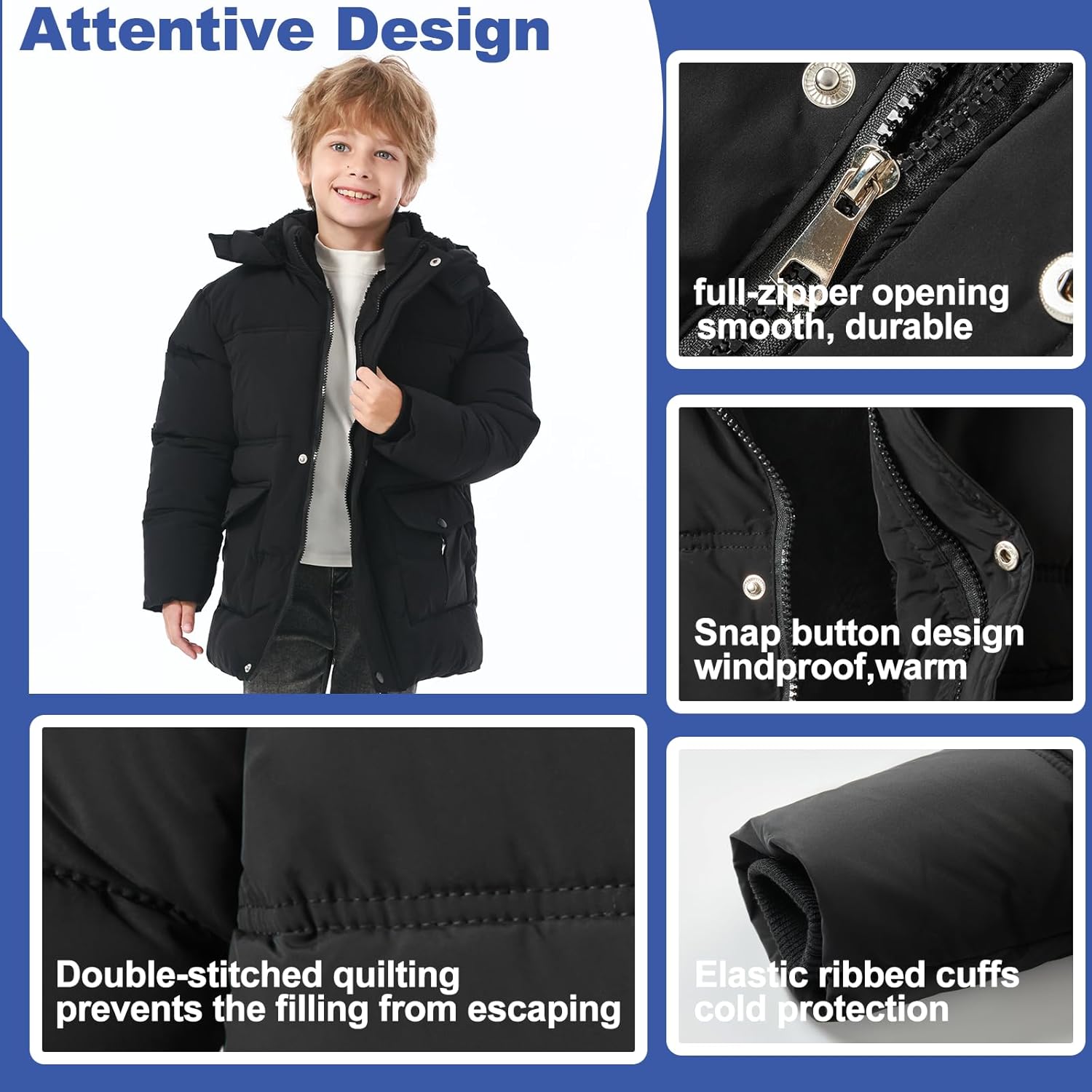 UVIPC 6-12 Years Boys Winter Coat Kids Warm Jacket Wind Water-Resistant Puffy Coats Outwear Toddler Hood Fleece Inner - Image 5