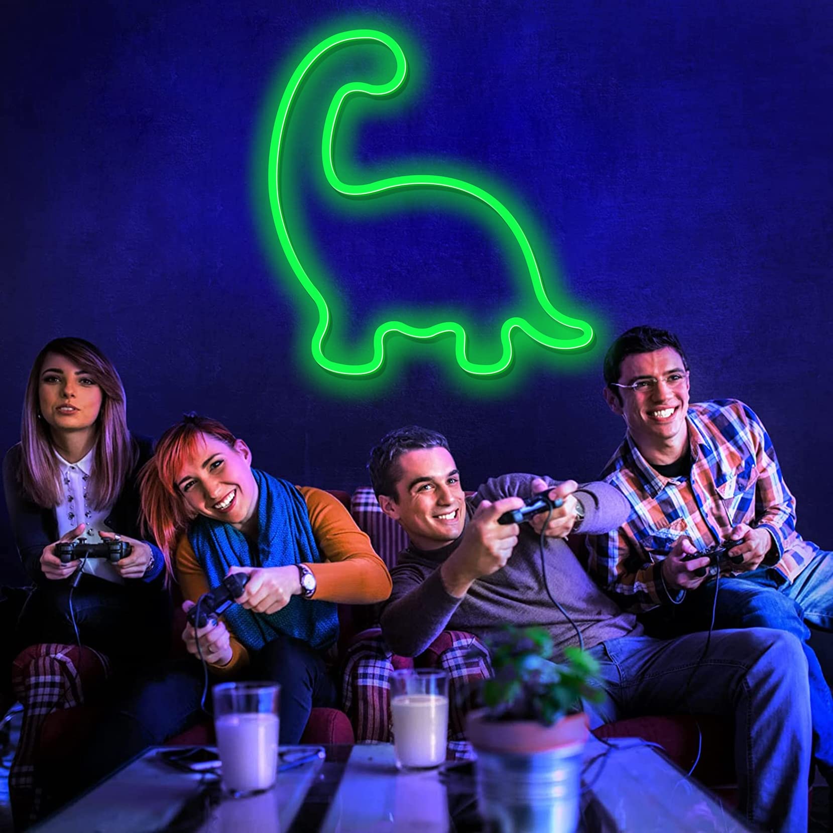 Carino Dinosauro a LED Neon Luce per Bambini Regali di Dinosauro Neon segni alimentati per Bambini per Bambini Decorazioni da Parete,Verde