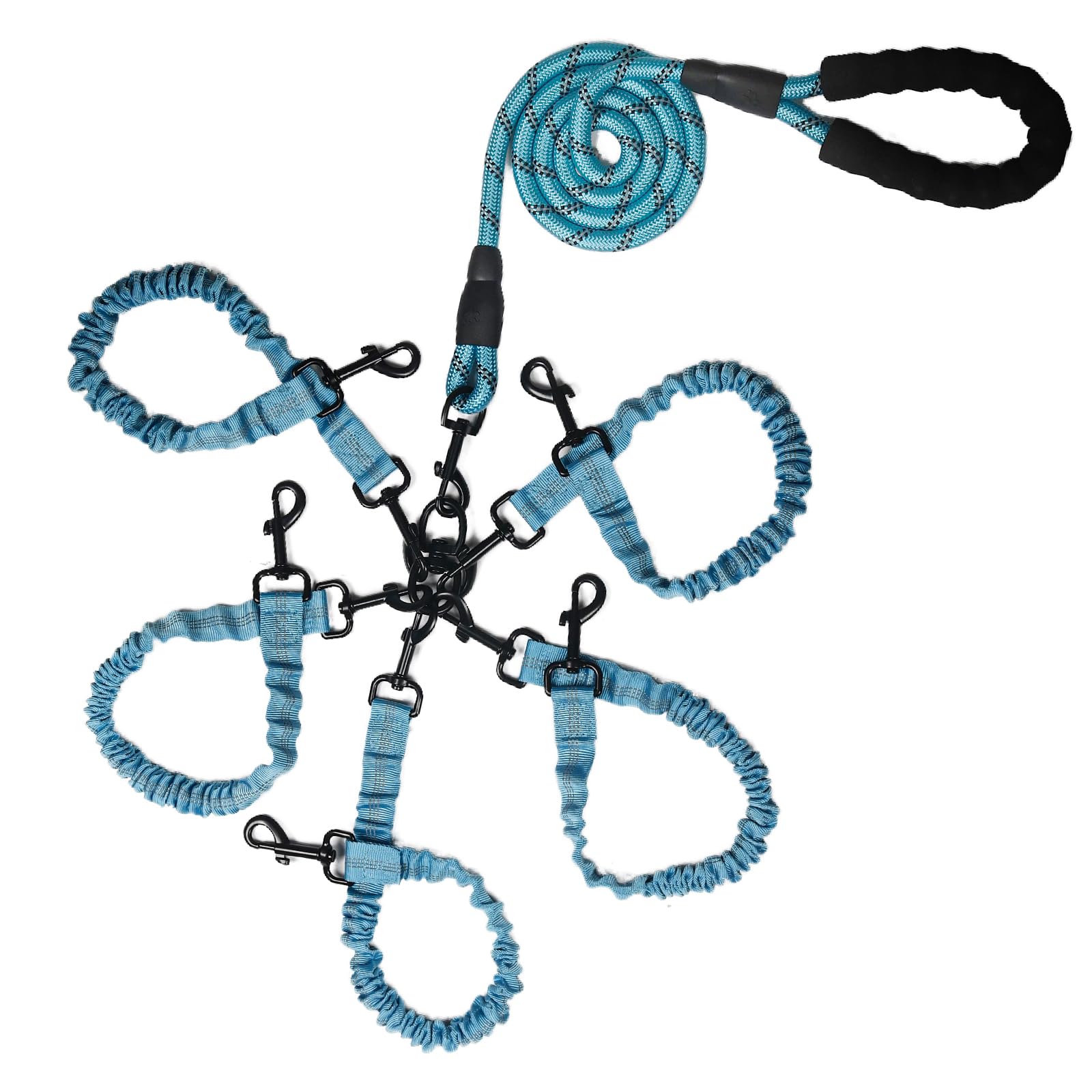 Dog Double Leashes,Rope Bungee Three Leash with Padded Handle Removable for 3 Dogs,Tangle-Free, Padded Handles, 360° Swivel Control (Blue, 5 Way)