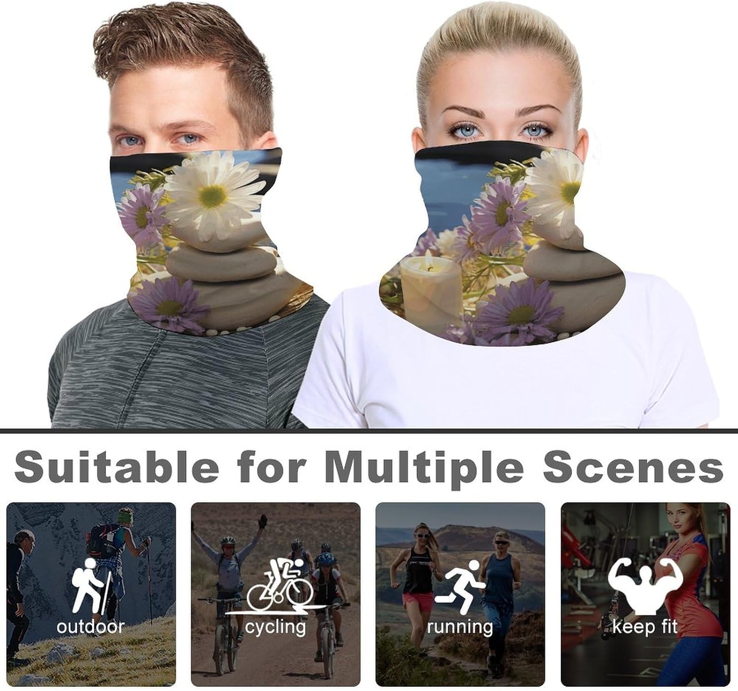 Massage Stones with Daisy Neck Gaiter Half Ski Mask Unique Warm Face Cover Breathable Stretch Neck Gaiter Skiing Accessories image 4