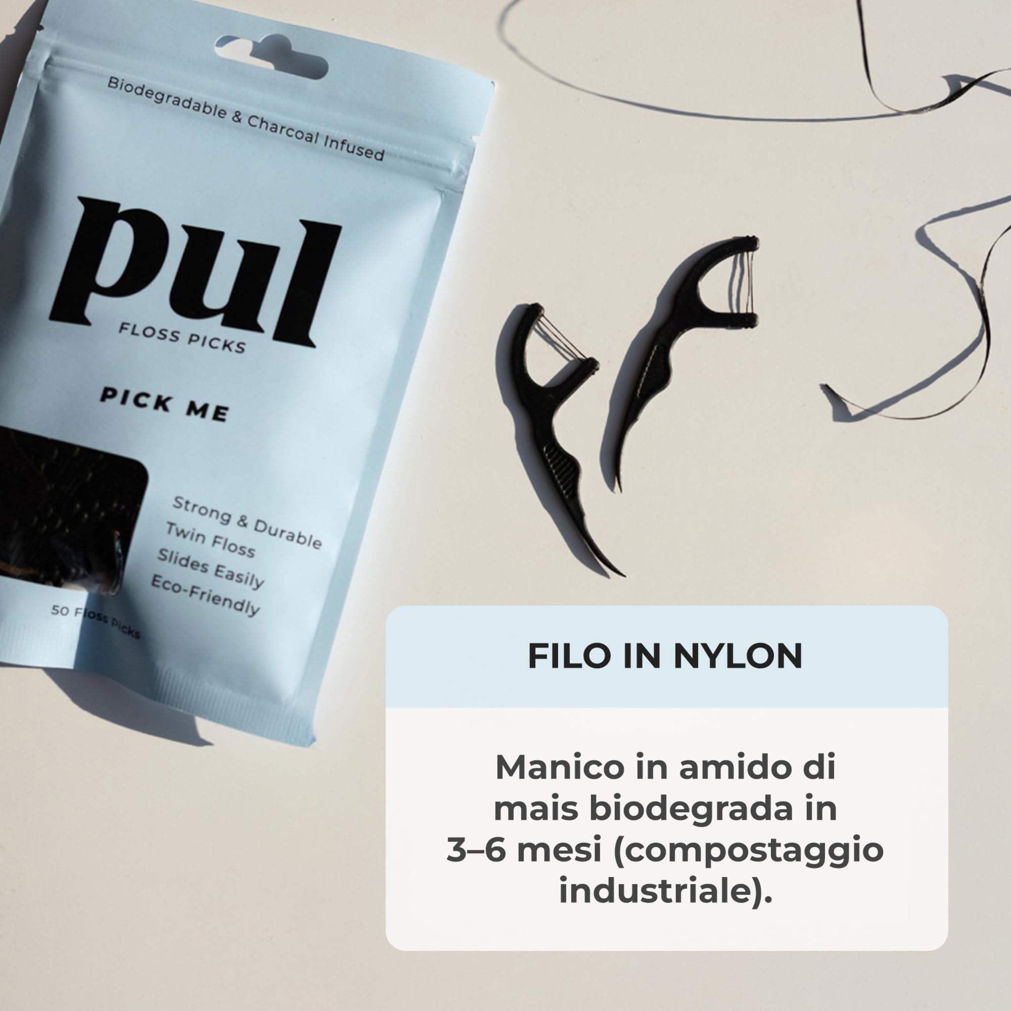 PUL Plettri per filo interdentale – Al gusto di menta | Confezione da 200 | Filo interdentale resistente e liscio con impugnatura ergonomica | Strumento portatile e igienico per l'igiene orale