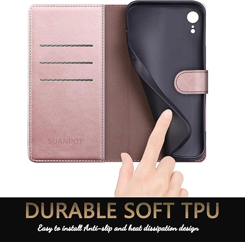 Miniatura 6 de SUANPOT Funda de piel tipo cartera para iPhone XR 6.1 (no XS 5.8 pulgadas, XS Max 6.7 pulgadas) con bloqueo RFID, tarjetero de crédito, funda