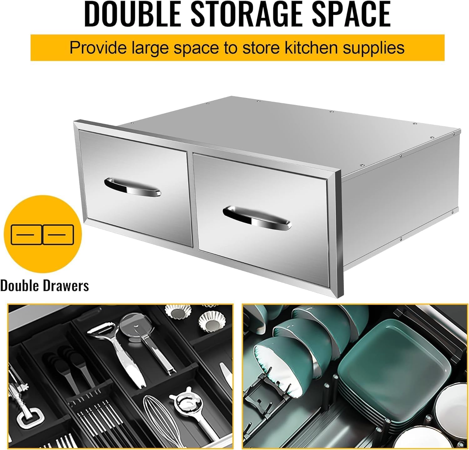 Outdoor Kitchen Single Drawers 30" W x 10" H x 20" D Built-in BBQ Drawer Stainless Steel Access Drawers for Outdoor Kitchen Island or Grill Station