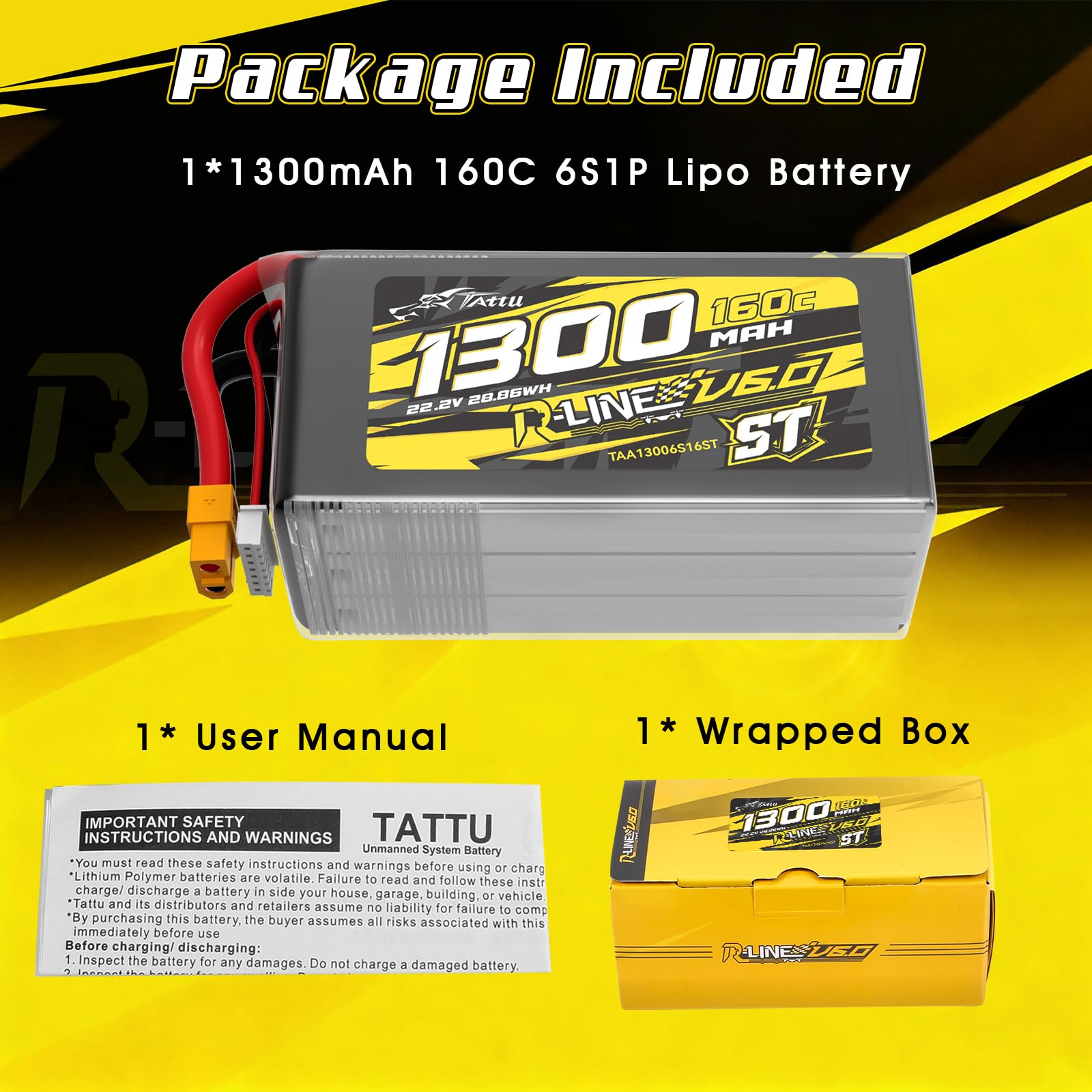 Tattu 6S 1300mAh R-Line V6 22.2V 160C LiPo akumulator XT60 do FPV Racing Freestyle