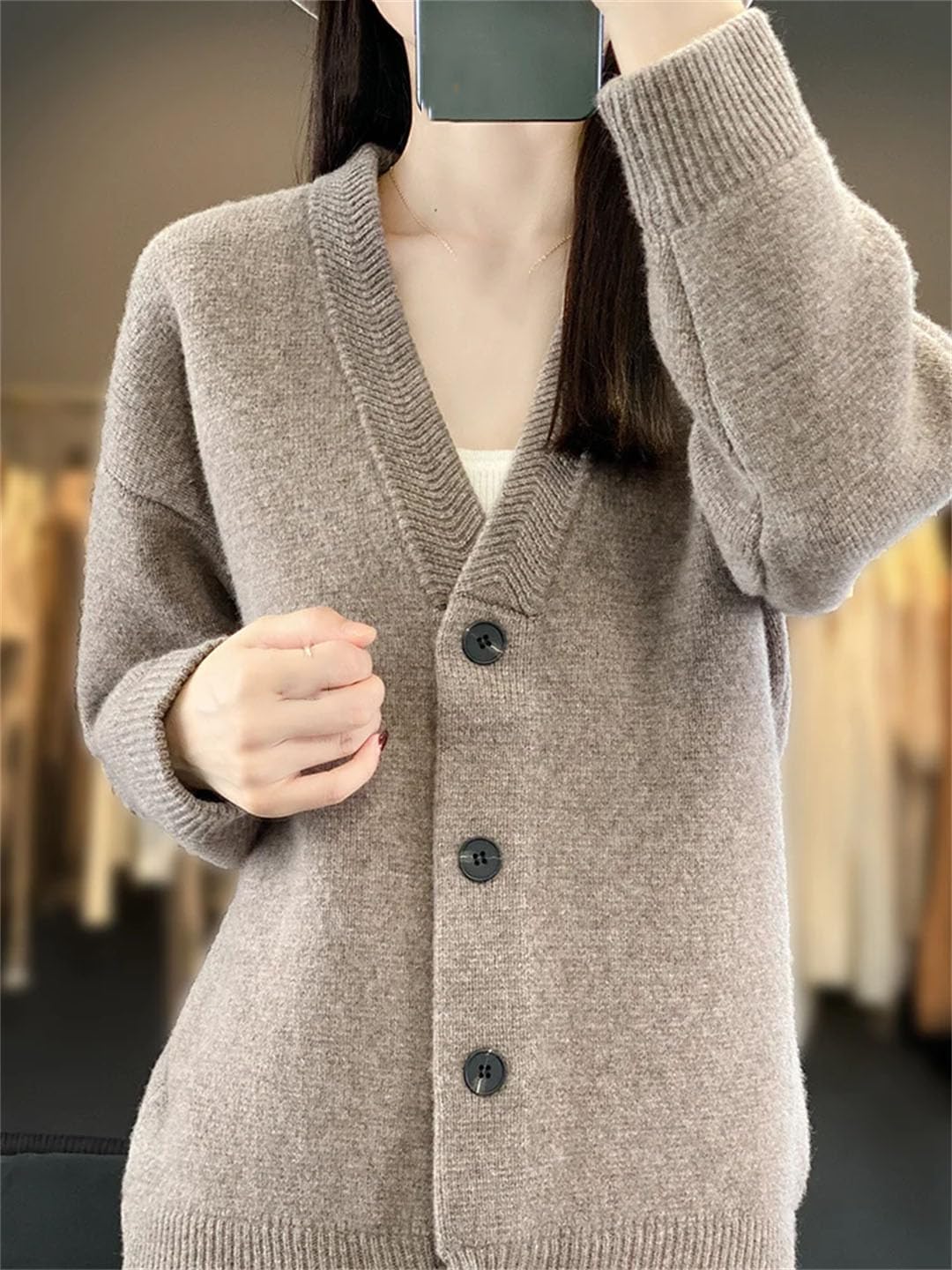 Cardigan da donna con scollo a V, maglione a maniche lunghe in maglia