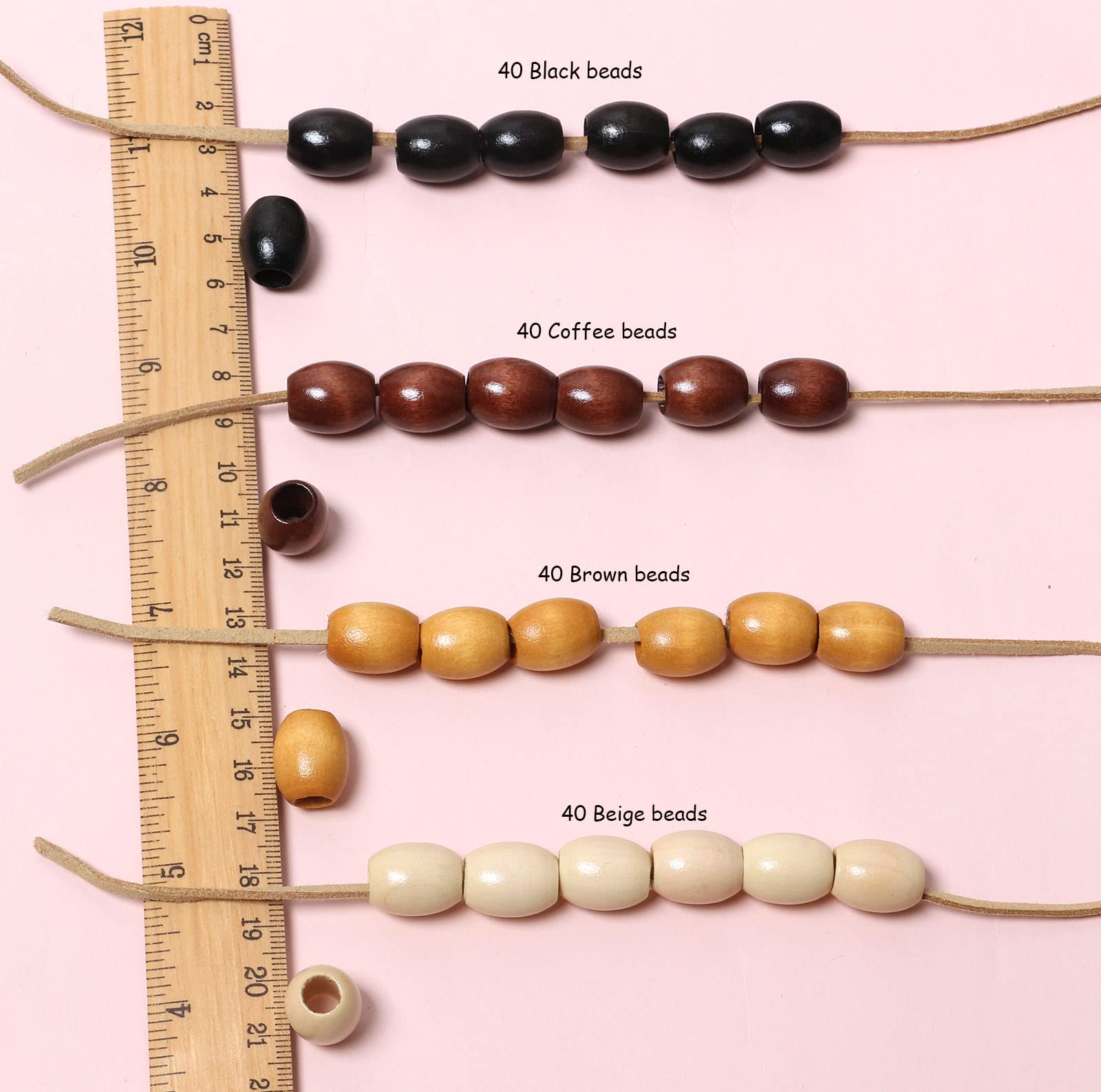Grandes cuentas de agujero, 160 cuentas ovaladas de madera de 17 x 14 mm, multicolor, con agujero de 5 mm for manualidades.(4 Colors)