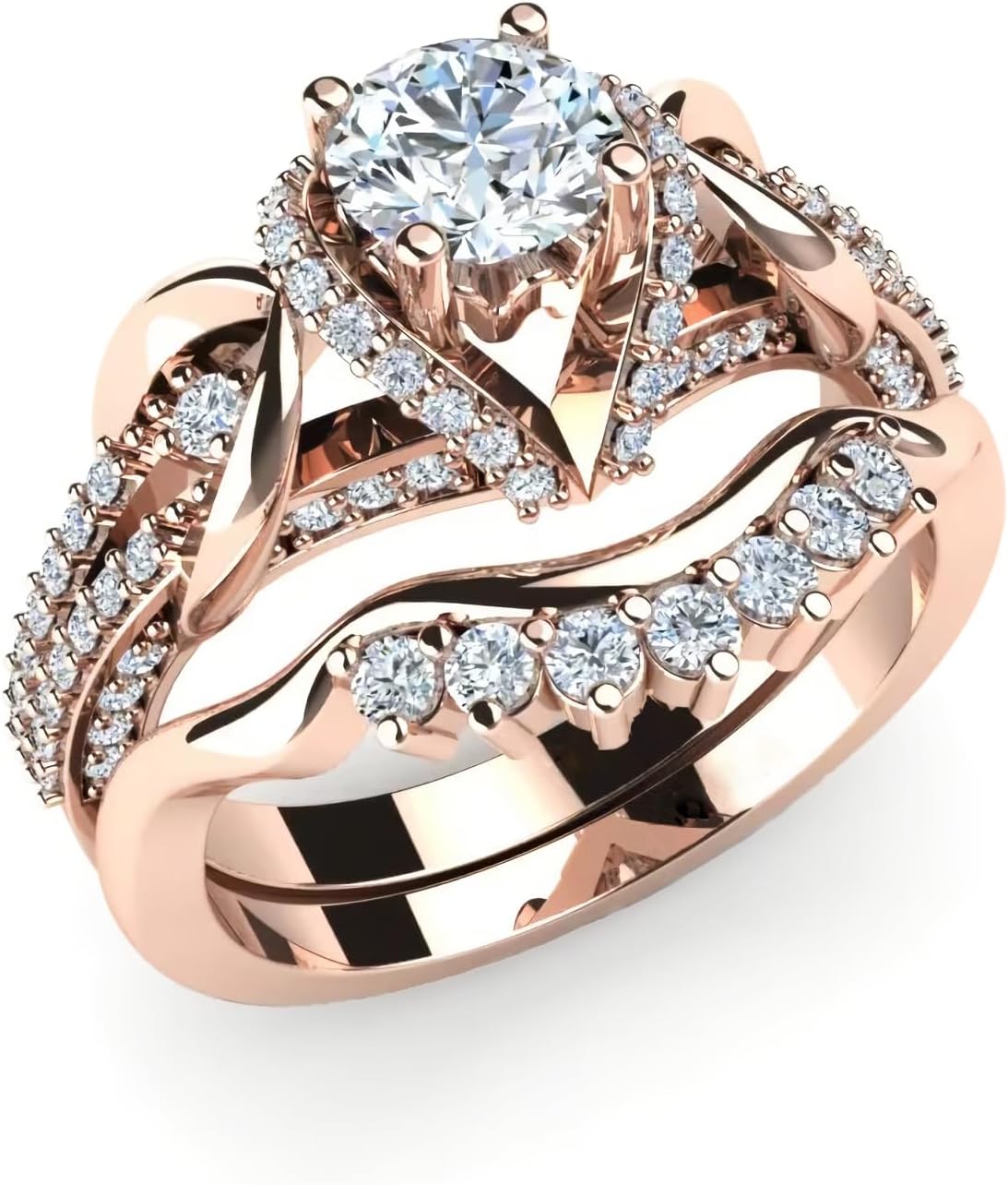 IGI Certified 1.23 CT Lab Grown Diamond Wedding Engagement Ring Bridal Set for Women, Solid 10/14/18K Gold or Sterling Silver, Name Engraved Halo Half-Eternity Diamond Ring Band, Ring Size 4-15