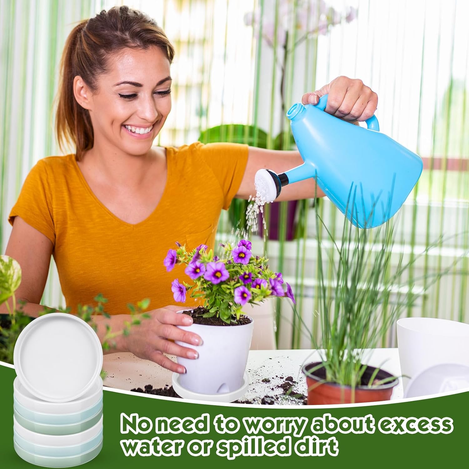 Zubebe 6 Pcs 4 Inch Ceramic Plant Saucer Round Planter Pot Drainage Tray Planter Water Drip Tray Flower Pot Saucers for Indoor Outdoor Holding Water Drips and Soil, White, Blue, Green