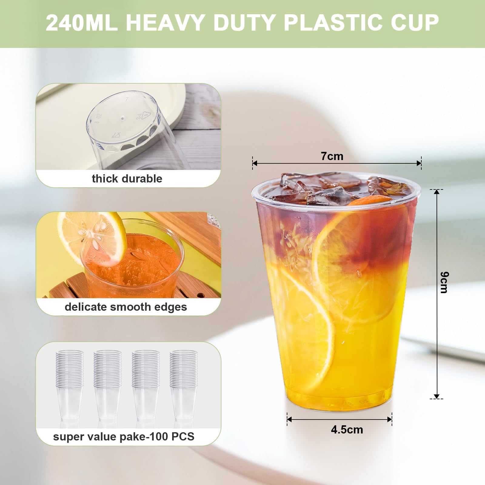 Gucass 100 Bicchieri Plastica Rigida Trasparenti, 240ml Bicchieri da Cocktail per Acqua Bevande Granite, Ideali per Feste Compleanni Matrimoni Natale
