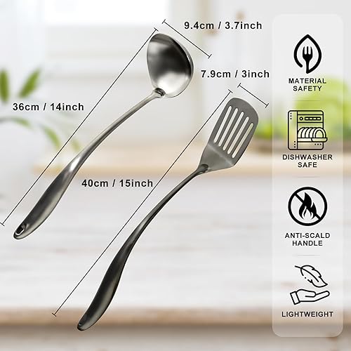 Miniatura 5 de Cucharón de sopa, utensilios de wok para acero al carbono, cucharón de sopa de acero inoxidable, juego de utensilios de cocina de 14 a 15 pulgadas,