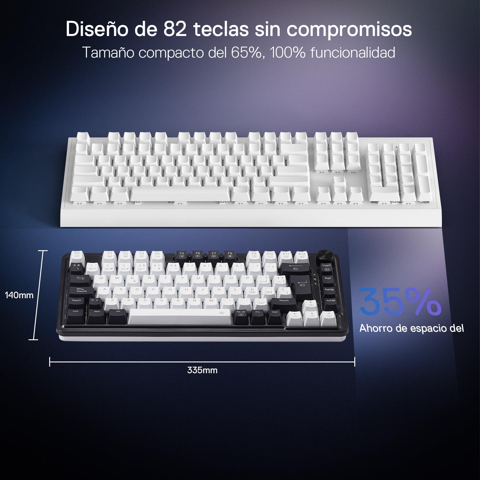 Redragon K673 Pro 75% Gasket RGB Teclado Mecánico, Teclado Gaming con Perilla, 82 Teclas, 2.4Ghz/BT/USB-C, Espumas Absorbentes de Sonido, Hot-Swap Interruptor Rojo, 4000mAh batería, QWERTY Español