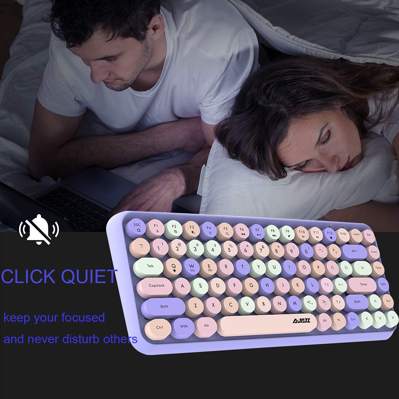 FELiCON 308i Bezprzewodowa klawiatura Retro, Cicha Urocza Klawiatura Komputerowa Bluetooth z Compact 84 Klawiszami, lekka, Matowa Tekstura, Konstrukcja Maszyny do Pisania na PC/Laptop/Mac-Mixed Purple