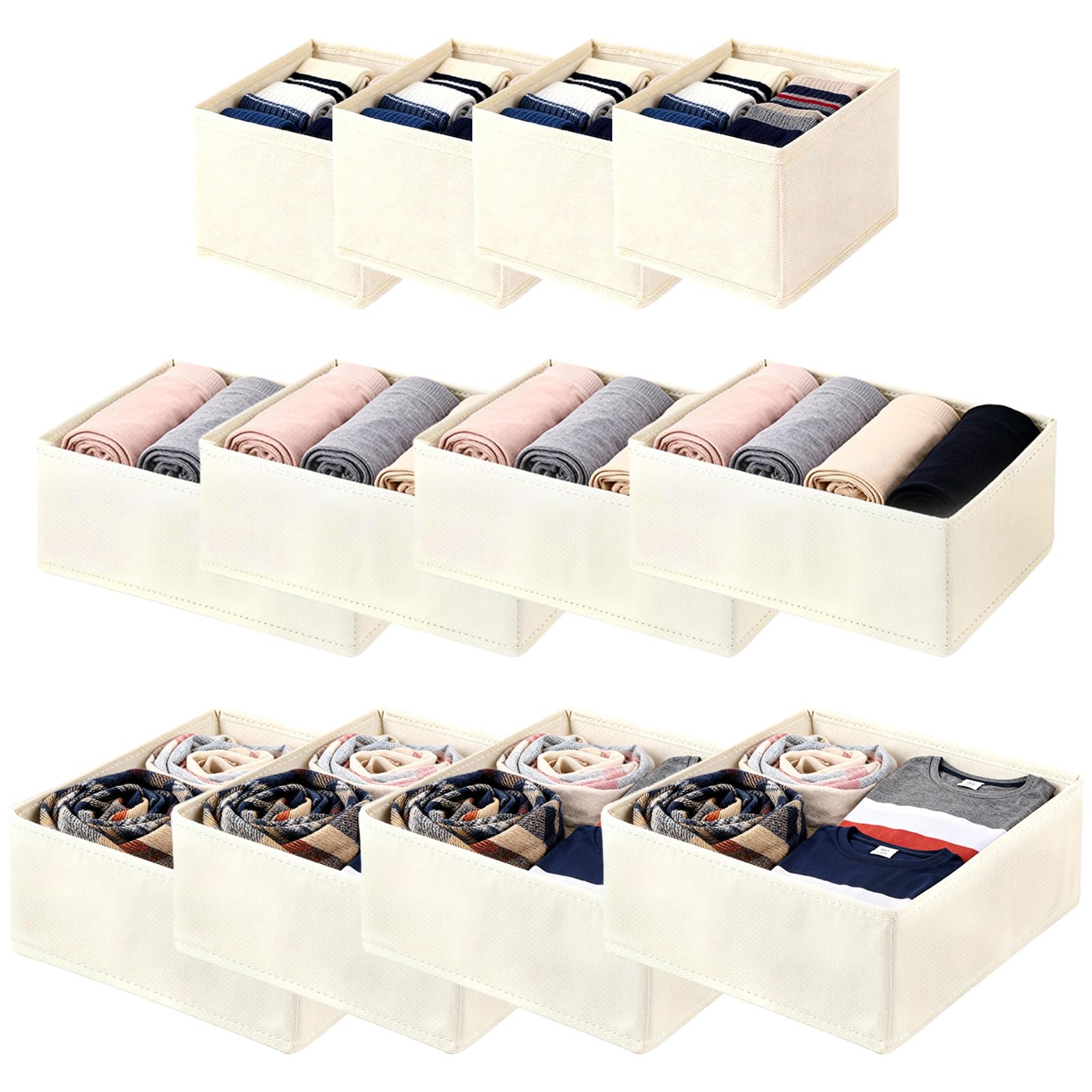 Nbouou 12 Pcs Drawer Organiser Clothes, Wardrobe Storage Bins Drawer Dividers Organiser For Clothes, Bedroom Underwear Organisers Foldable Storage Boxes, Bra, Socks, Ties, Scarf