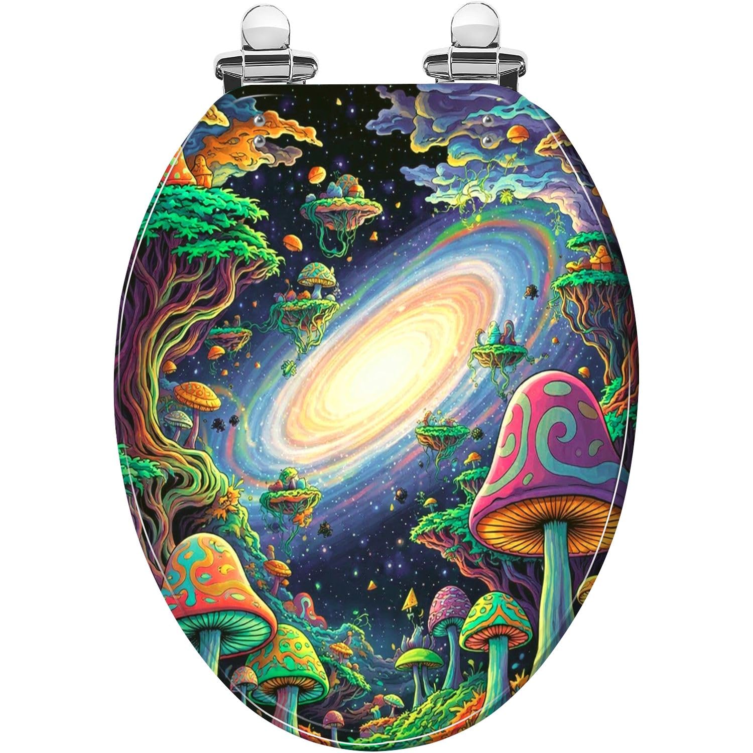 Elongated Toilet seat, Cosmic forestumn Galaxy Mushrooms Quietly Install Install, Adjustable, Lightweight, Durable, Portable, User-Friendly, Compact, Decorative, Resin