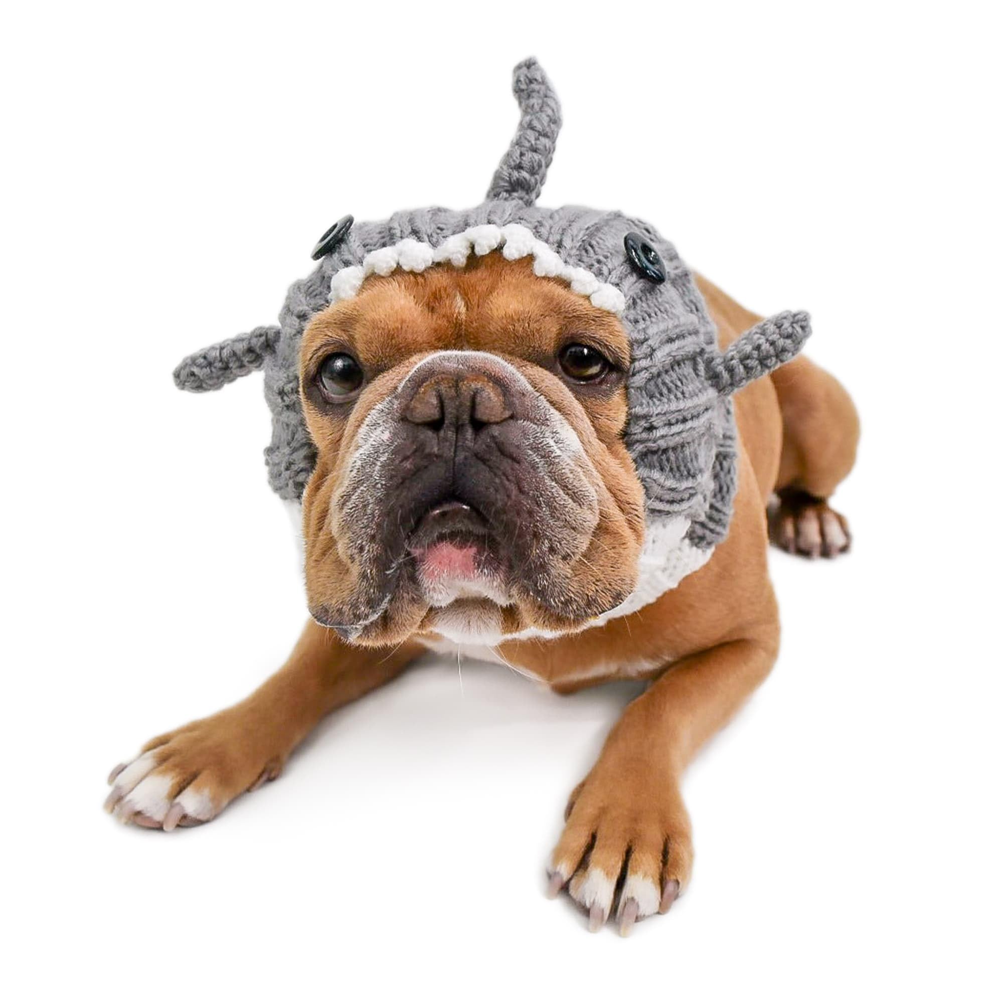 Zoo Snoods Grey Shark Costume - Warm Knit Dog Snood Wrap for Pets, Neck Ear Cover Protection, Halloween Winter (Medium)