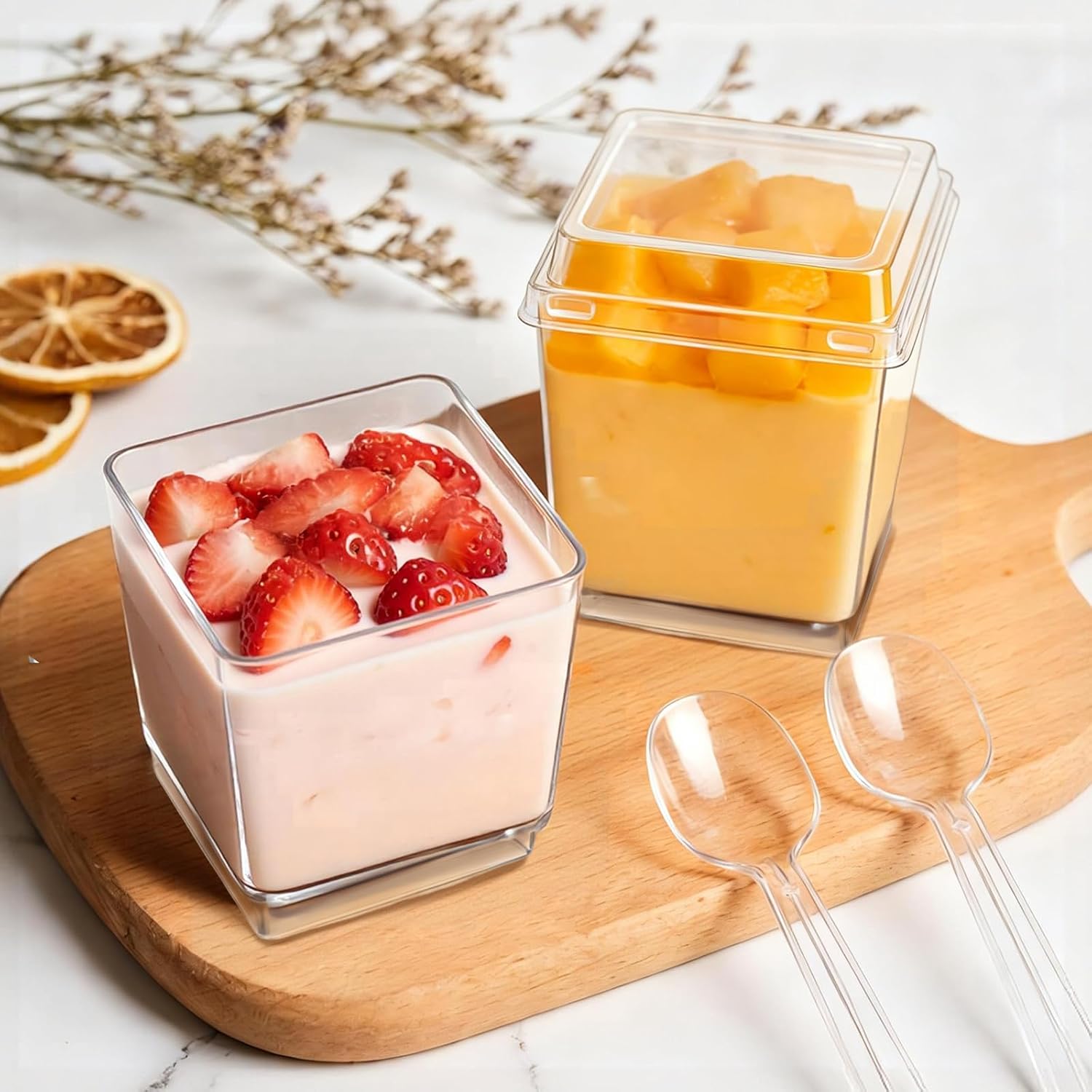 50 Pack 3 oz Mini Plastic Dessert Cups with Lids and Spoons image 4