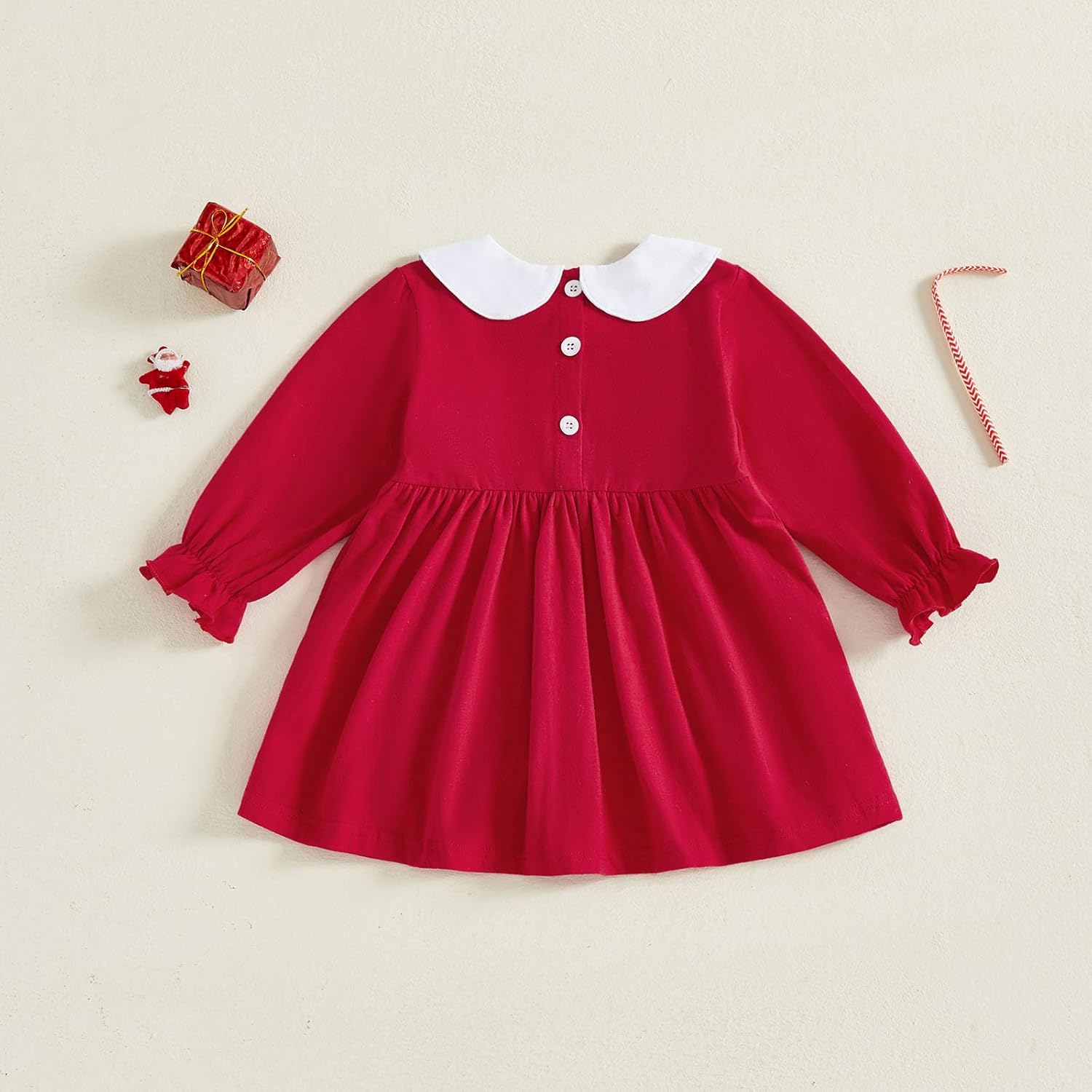Cute Baby Girls Santa Christmas Dress Long Sleeve A Line Ruffles Embroidery Toddler Girl Xmas Outfit - Image 5