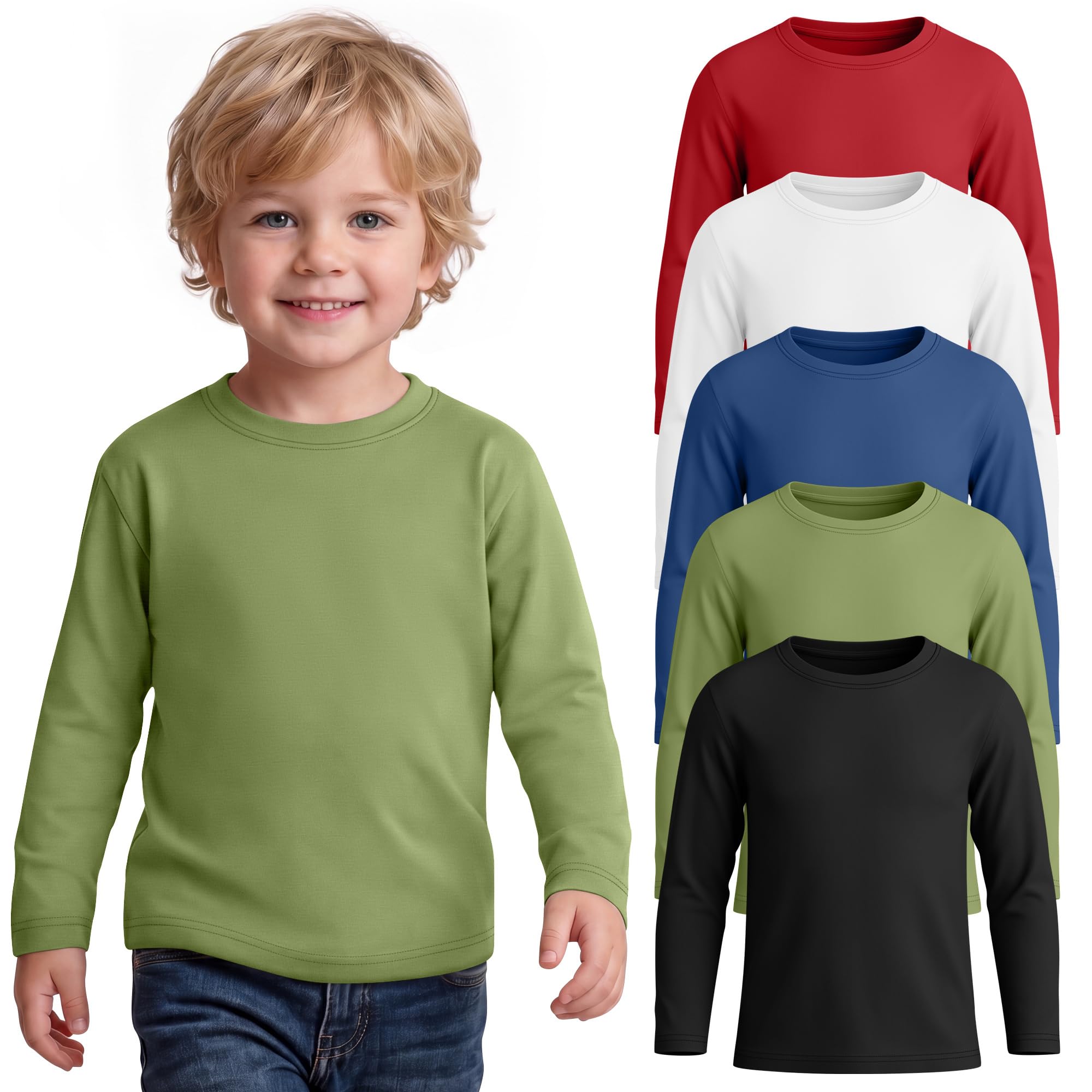 5 Pack Toddler Boys Long Sleeve Shirts 18M-5T