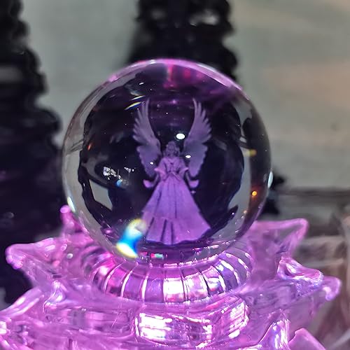Miniatura 3 de Home Decor, Engraved Guardian Angel Sphere 60mm Crystal Ball with Wooden Base Figurine Decorative Art for Home Housewarming Gift Gifts,Natural