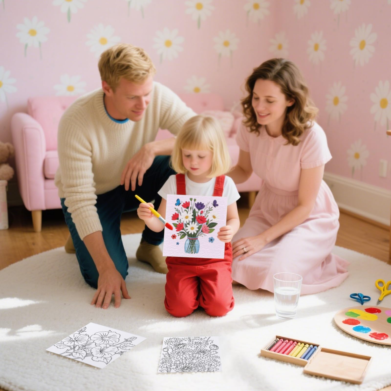 BNG 8 paquetes de lienzos predibujados de flores para pintar, lienzo preimpreso para pintar, tableros de pintura preestirados, para principiantes, estudiantes, recuerdos de fiesta, decoraciones
