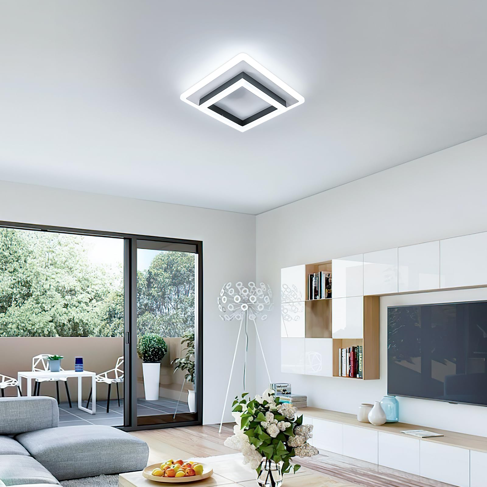Plafoniera LED, 30W 3400LM Lampada da Soffitto Moderna Quadrata Nero, Plafoniera in Acrilico 30CM per Camera da Letto Soggiorno Cucina Corridoio, 6500K Luce Bianca Fredda