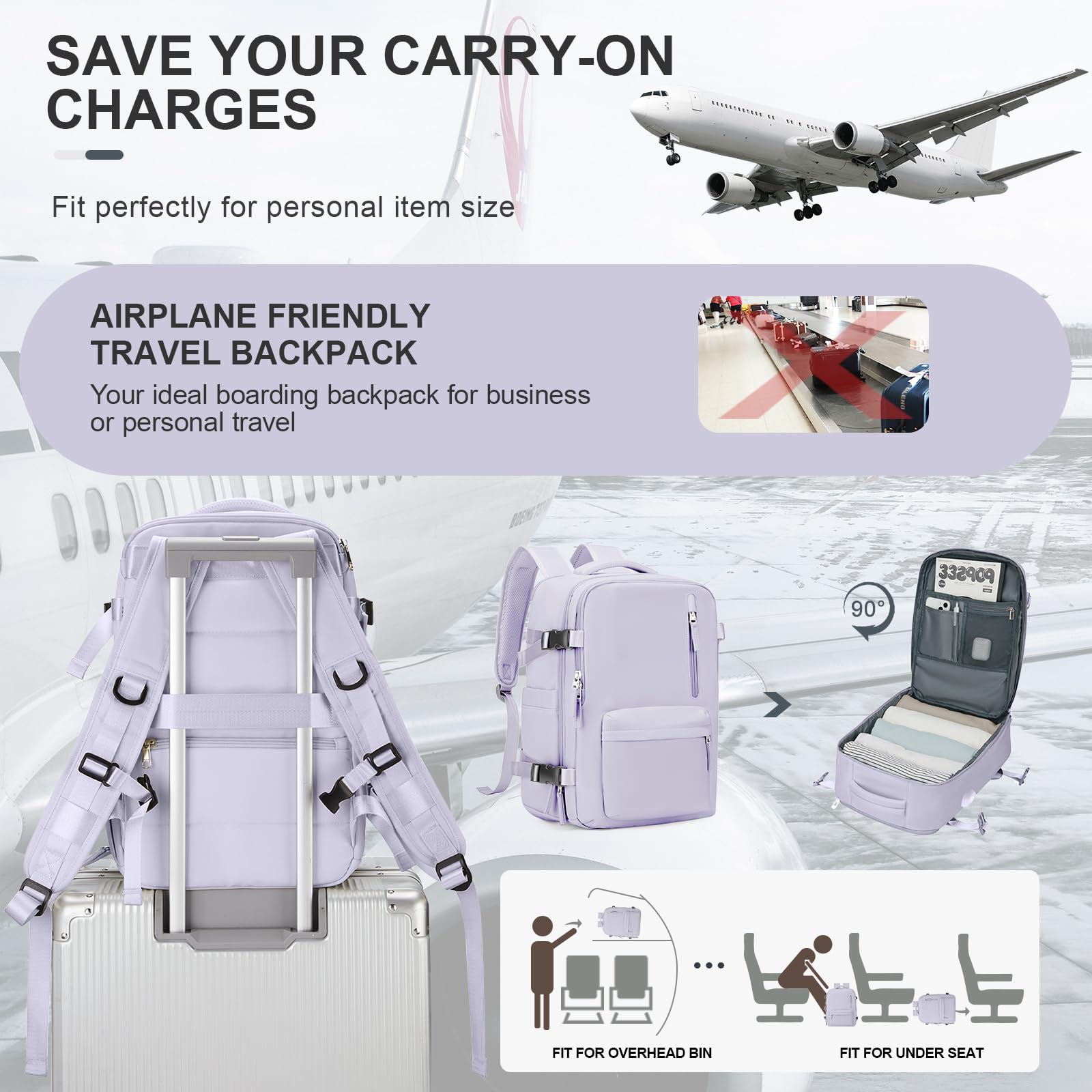 Zaino da Viaggio per Ryanair 40x20x25 Bagaglio a Mano Zaino Borse da Cabina per Ryanair Il Sedile Zaino Aereo Bagaglio a Mano Donna Borsa Cabina Viaggio Zaino Travel Viaggio Casual Daypack,Viola Taro