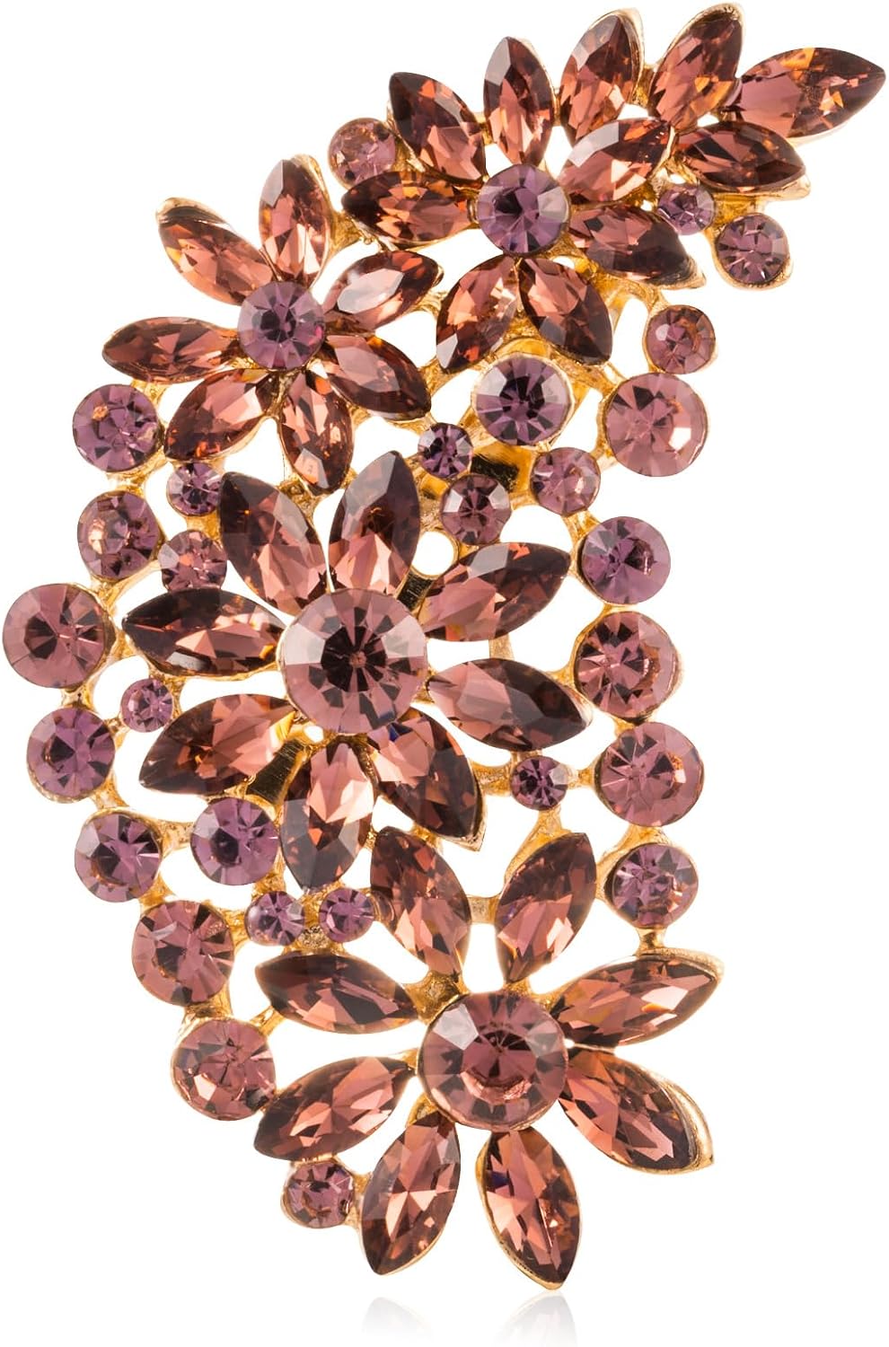 Vintage Large Crystal Flower Leaf Brooch Pin For Women - Gold Tone Austrian Rhinestone Cluster - View #7