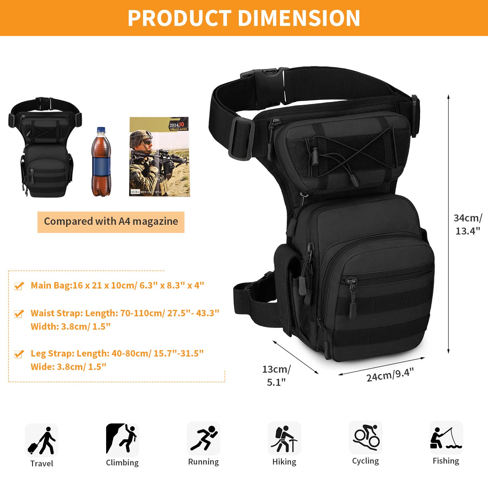 Huntvp Militär Beintasche Motorrad Taktische Oberschenkeltasche MOLLE Hüfttasche Herren Tactical Leg Bag Bein Taschen Wasserabweisend Gürteltasche für Sport Wandern Outdoor - 2