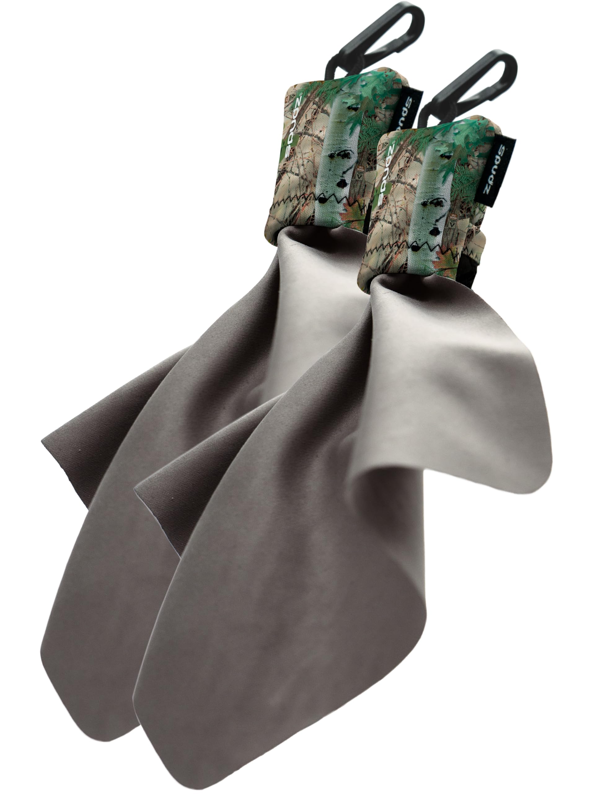 SPUDZ Ultra Microfiber Lens Cleaner with Closeable Bottom – Clip-On Pouch, Washable – for Binoculars, Scopes, Glasses, Screens | Ultra Alpine Mountain Camo, 6 x 6 Inch (2-Pack)