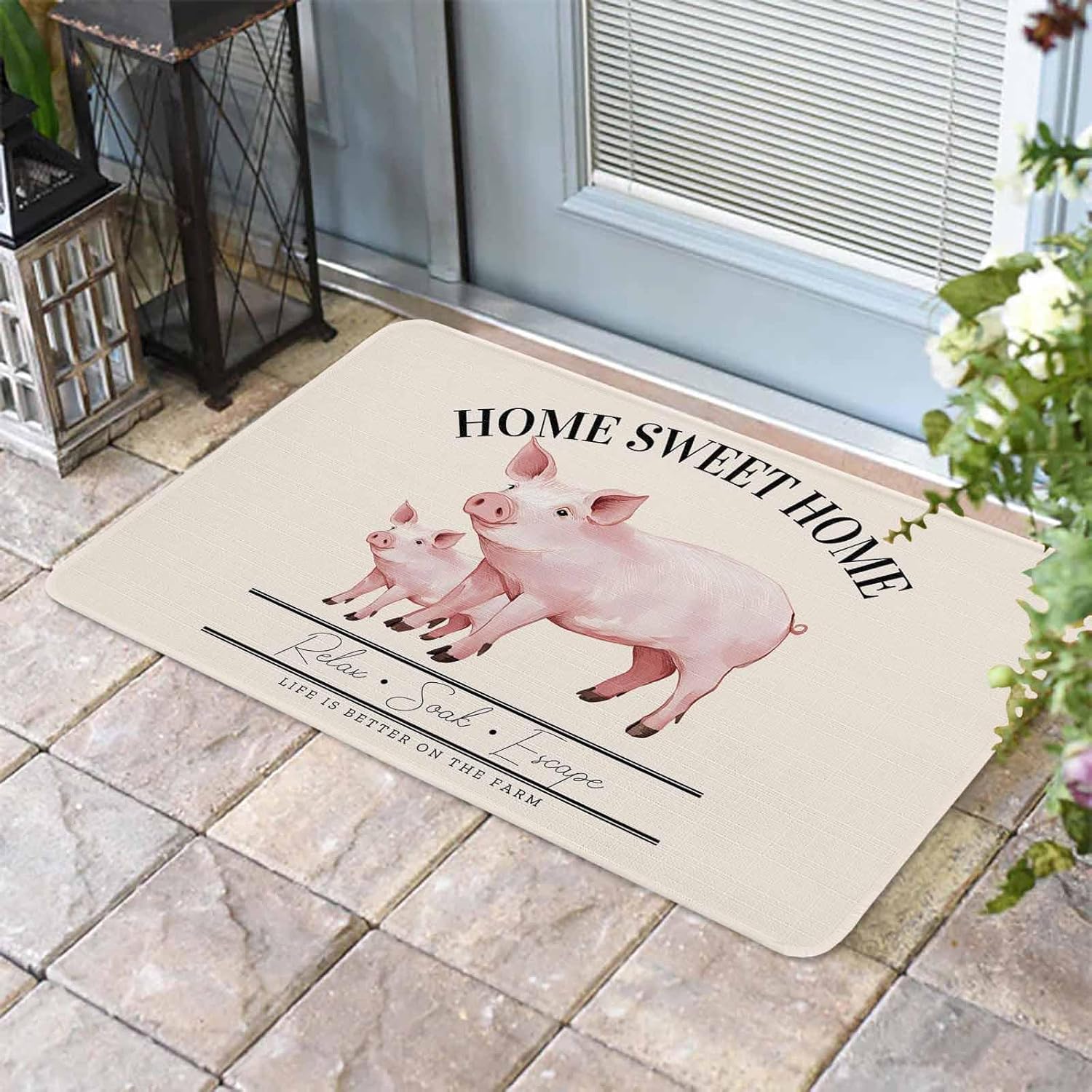 Door Mat Outside Farmhouse Pig Welcome Mats for Front Door, Farm Animal Non Slip Indoor Outdoor Doormat, Low-Profile Floor Door Mats for Muddy Wet Shoes-16X24in