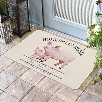 Door Mat Outside Farmhouse Pig Welcome Mats for Front Door, Farm Animal Non Slip Indoor Outdoor Doormat, Low-Profile Floor Door Mats for Muddy Wet Shoes-16X24in
