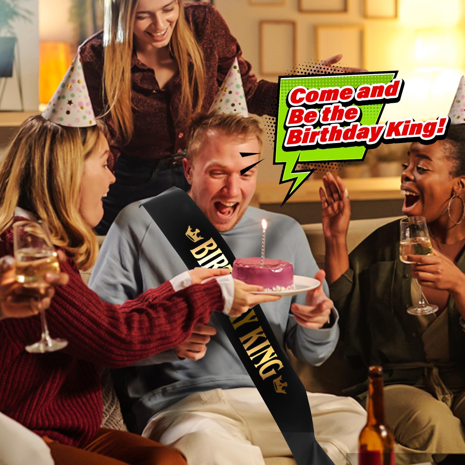 Birthday King Sash For Men & Boys - Black Satin With Gold Foil Lettering For Party Celebrations