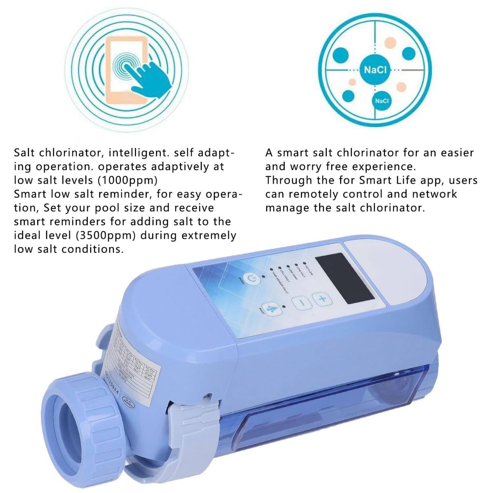 Máquina De Cloro Salino,Generador De Cloro Salado,4g/8g/12g/16g/20g/H Electrolizador De Cloro S-istema De Cloración Salina Clorador De Piscina Herramienta De Tratamiento De Agua,EC-Pro12