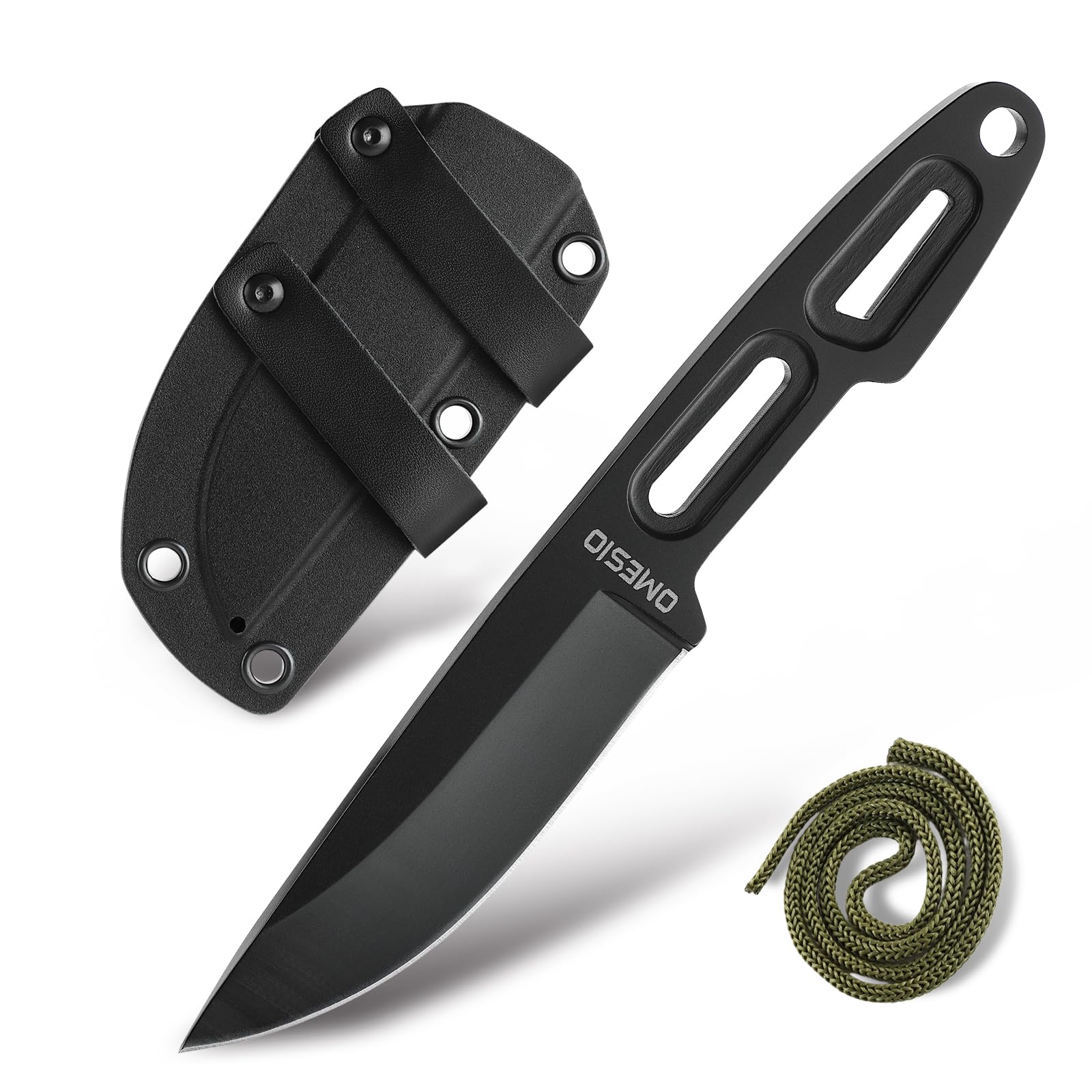 Omesio Small EDC Fixed Blade Knife with Sheath & Lanyard, 3.14