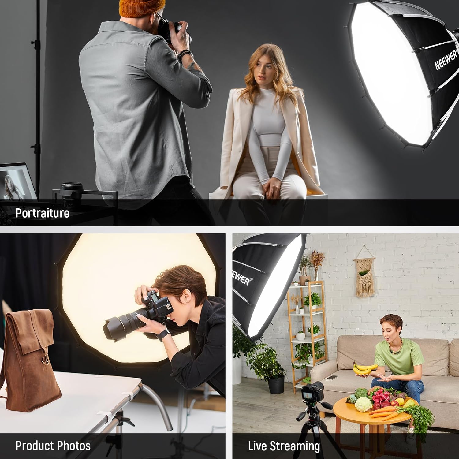 NEEWER 65 cm Bowens Mount Parabolic Softbox Dodecagon, Quick Release Soft Box with Diffusers/Grid/Bag for Video Light Strobe CB60 CB200B MS60C MS150B S101 Vision 4 Q4 Compatible with Godox, NS6P