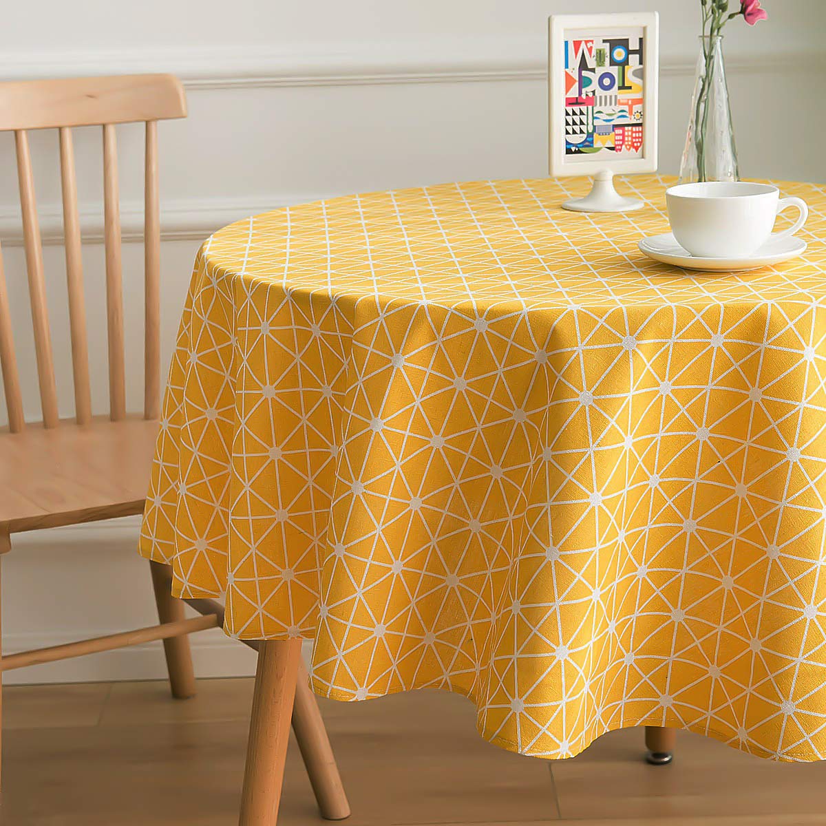 Tovaglia Rotonda In Vinile Con Girasoli, 150 Cm, Impermeabile - Giallo Floreale Per Tavoli 4-6 Persone, Per Feste E Picnic