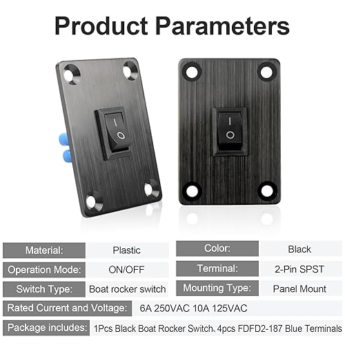 Miniatura 5 de GUETNEU Interruptor basculante azul KCD1 para barco, interruptor de panel SPST de 2 posiciones de 2 pines 6A 250VCA 10A 125VAC, con 4 terminales