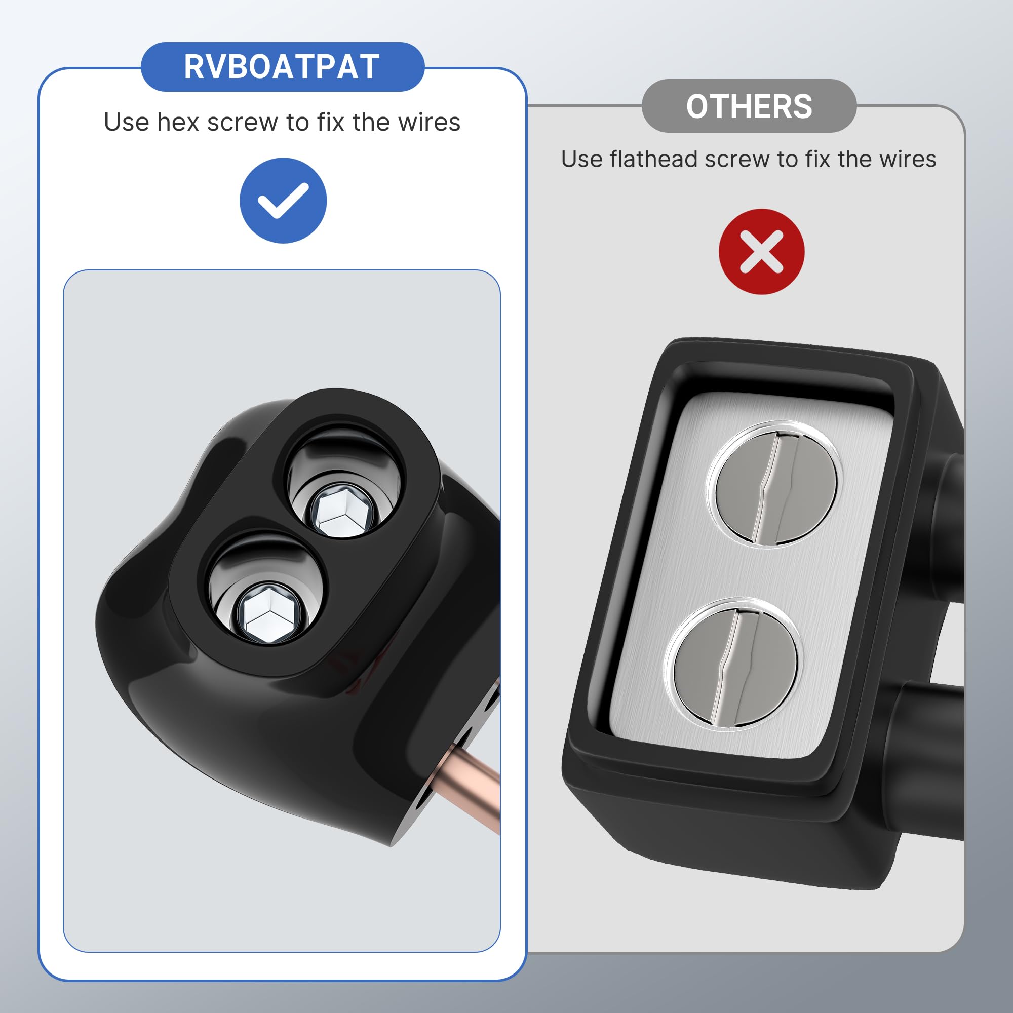RVBOATPAT Confezione da 8 connettori multipli isolati a 2 porte, 3 porte, 4 porte, 4-14 AWG, da alluminio a filo di rame, con scanalatura a brugola, esagonale, ingresso singolo, alimentazione