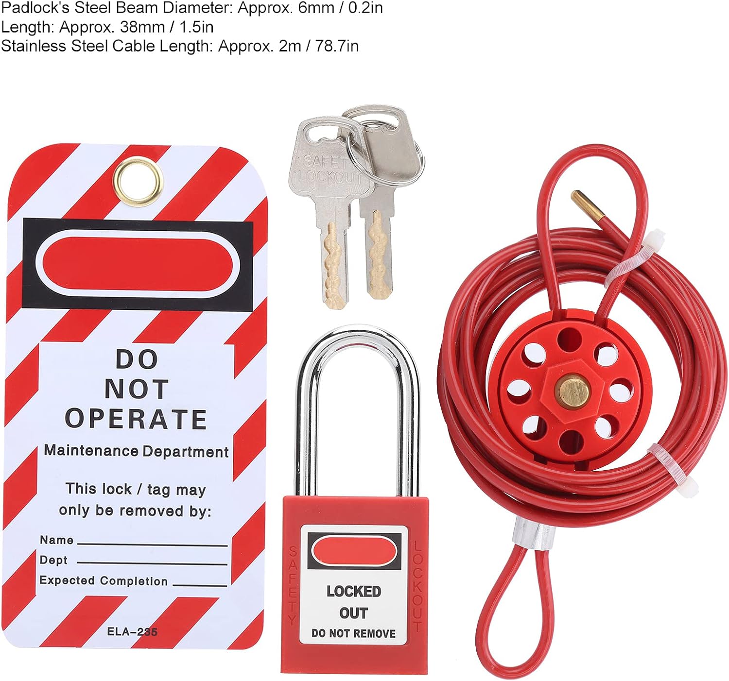 Cable Lock, Multifunction Bike Cable Lock, Adjustable Insulation Cable Bike Lock, Universal Steel Cable Lock, for Valve Red Energy Isolation Security