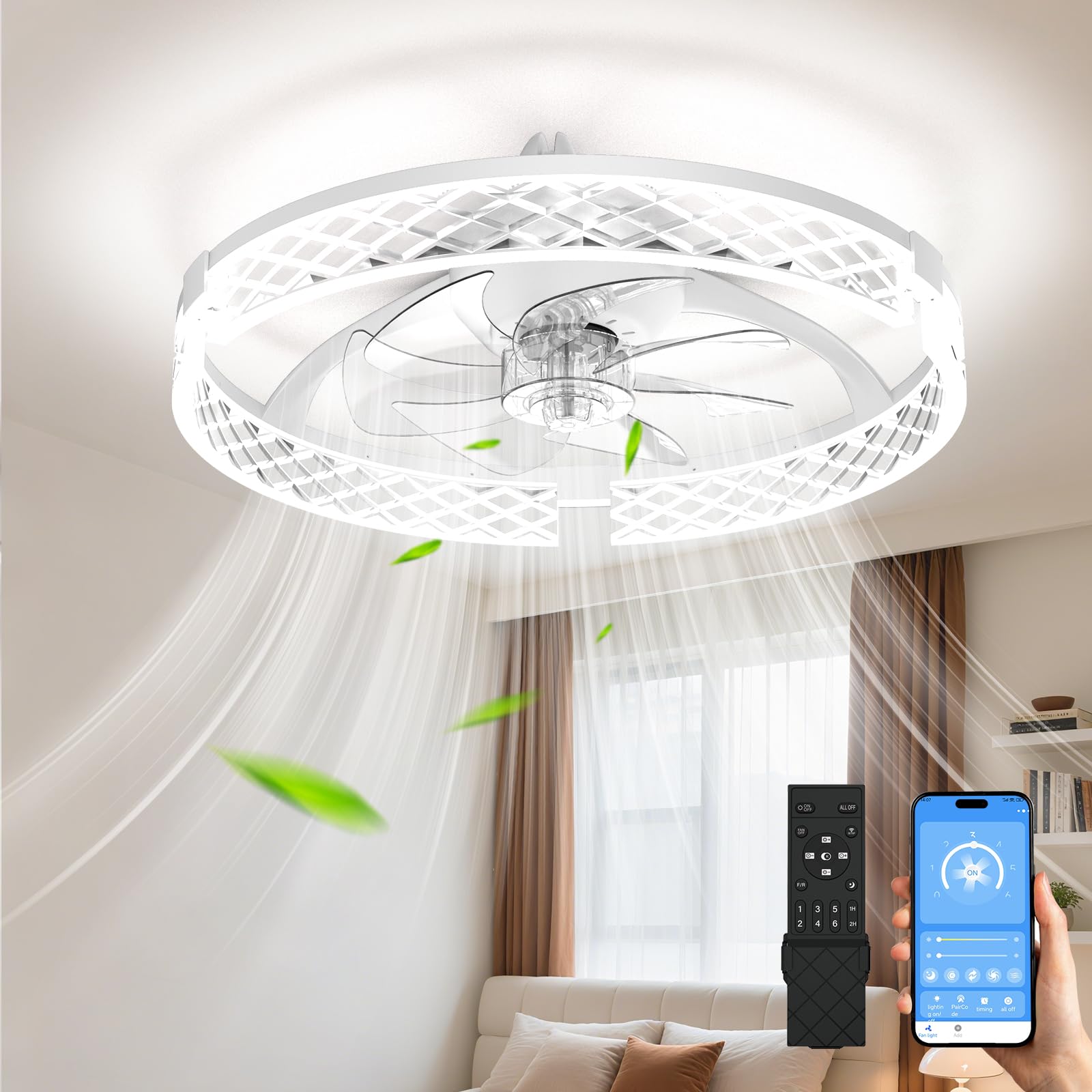 Aphyni 50cm Deckenventilatoren mit Beleuchtung,3 Farbtemperatur und 6 Geschwindigkeiten Deckenventilator mit Lampe,Modern Ventilator Deckenleuchte für Schlafzimmer Wohnzimmer Küche