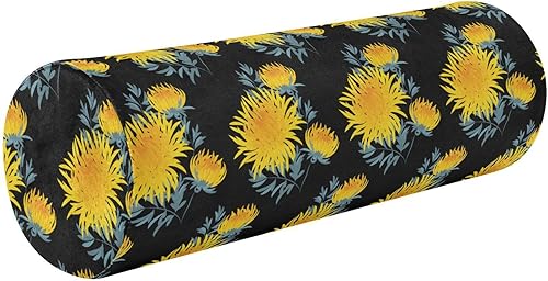 Fall Yellow Flower Woodland Queen Size Bolster Pillow Neck Roll Pillow Form Round Pillows Decorative Pillow Cylinder Shape Bolster Cover