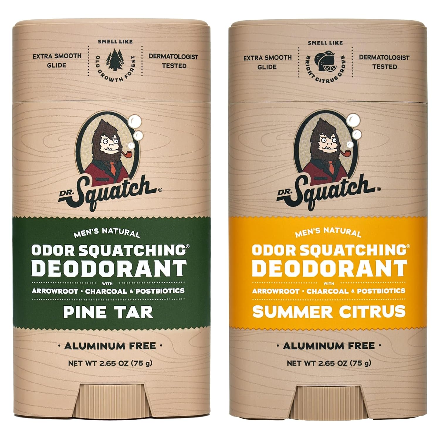 Dr. Squatch Natural Deodorant for Men – Odor-Squatching Aluminum Free – Pine Tar & Summer Citrus (2.65 oz, 2-Pack)