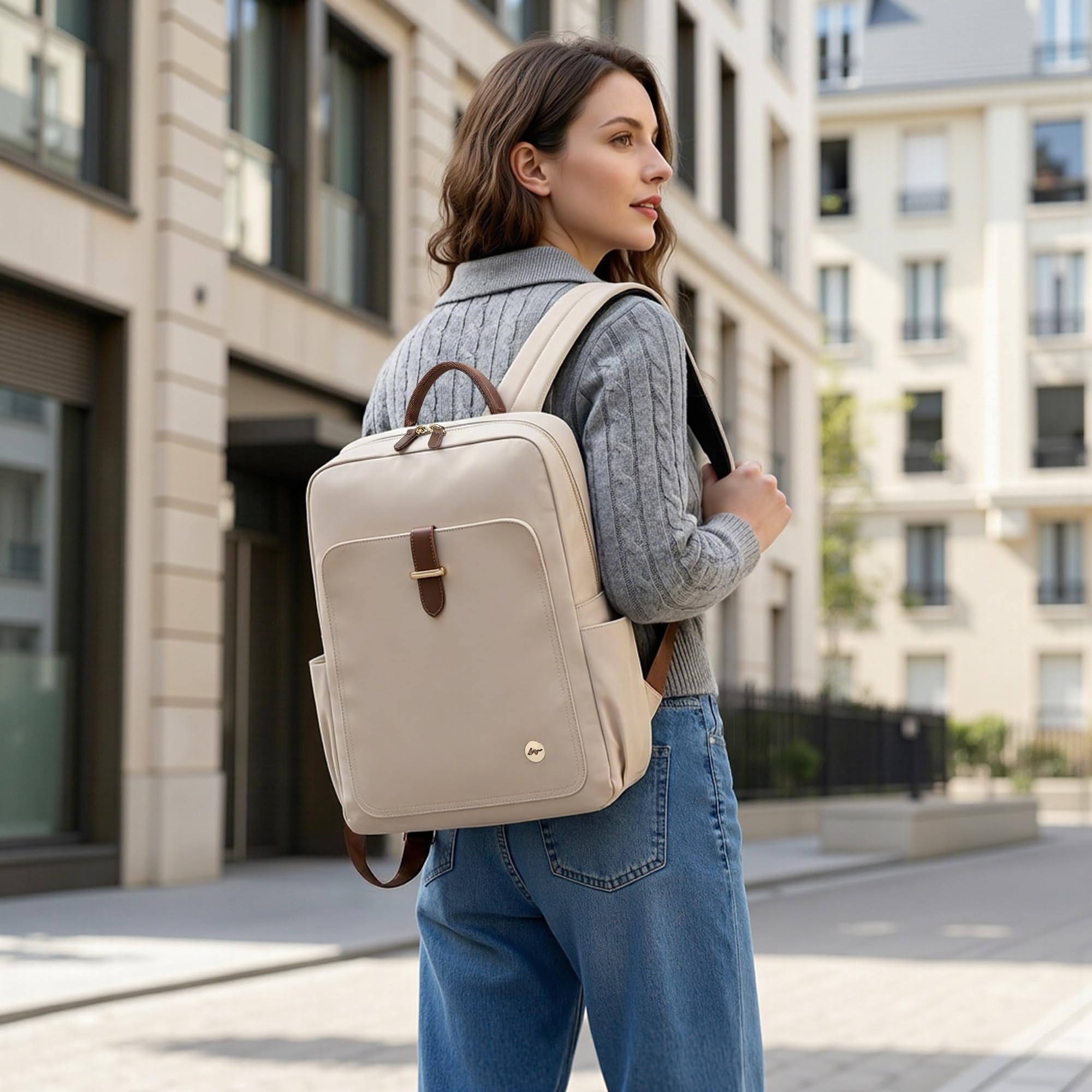 Mochilas Mujer Casual Moda Bolso de Señoras para portátil de 15,6 Pulgadas con Mango Bolso de la Universidad Escuela Viaje Trabajo Impermeable Nylon Bolso de Mujer Blanco
