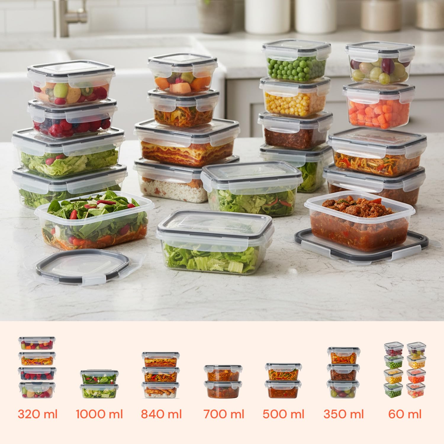 Avilia - Contenitori Ermetici per Alimenti Multimisura Set 24 Pezzi per Frigo e Dispensa, in Plastica PP con Etichette e Penna, Impilabili Salvaspazio per Meal Prep e Conservazione Fresca