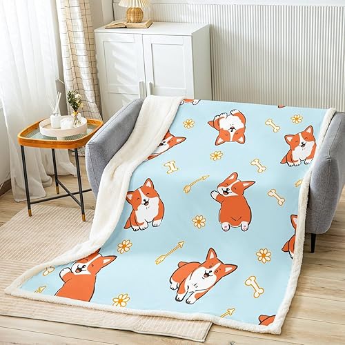 Miniatura 2 de Erosebridal Manta Kawaii Corgi, manta de forro polar de perro de dibujos animados para niños, adolescentes y adultos, manta sherpa de hueso de