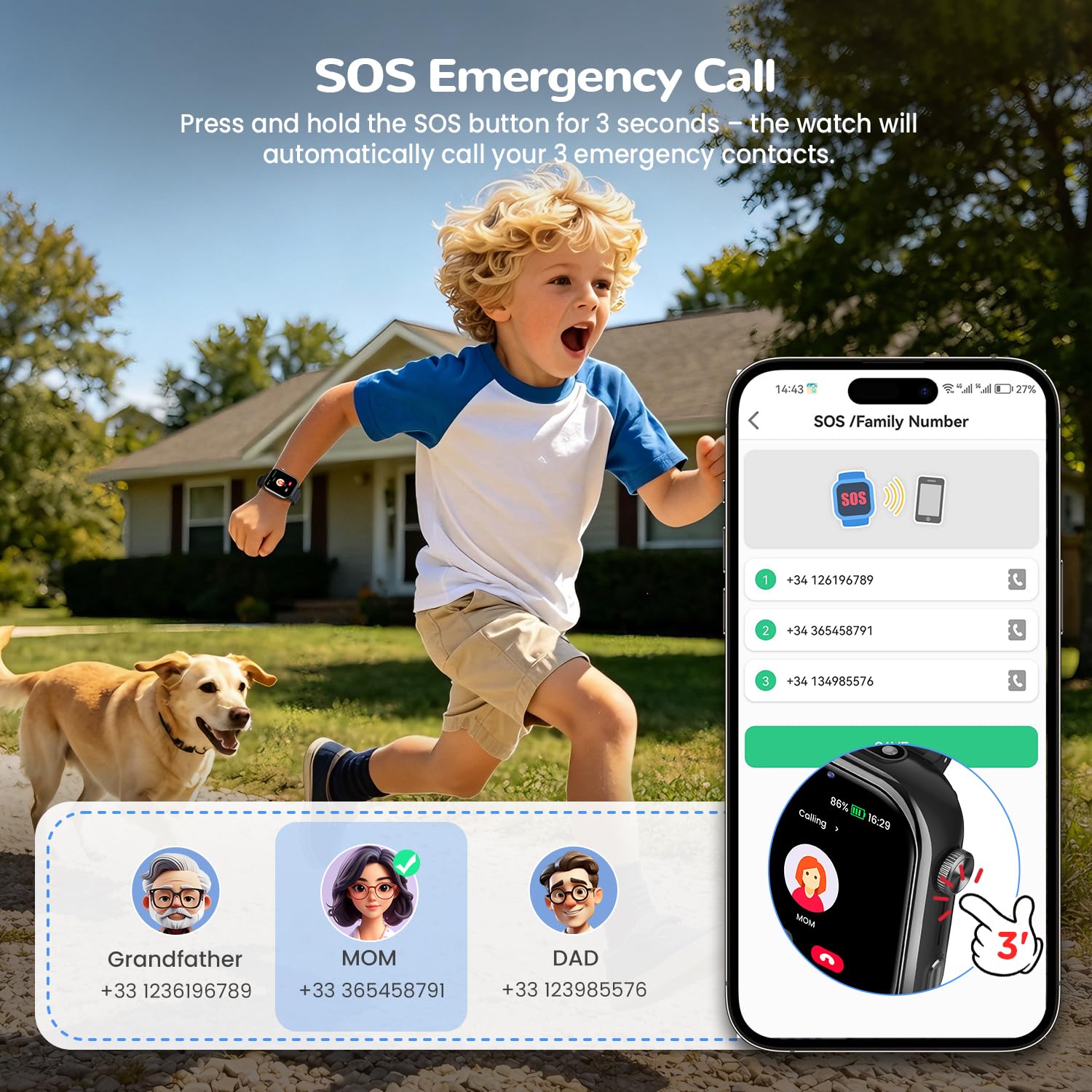4G Montre Connectée Enfant, Montre Telephone Enfant avec GPS, Appel Vidéo, Chat Vocal, Double Caméra, SOS, Mode École, Podomètre, Réveil, Appareil Photo, IP68, Smartwatch pour Garçons Filles, Noir
