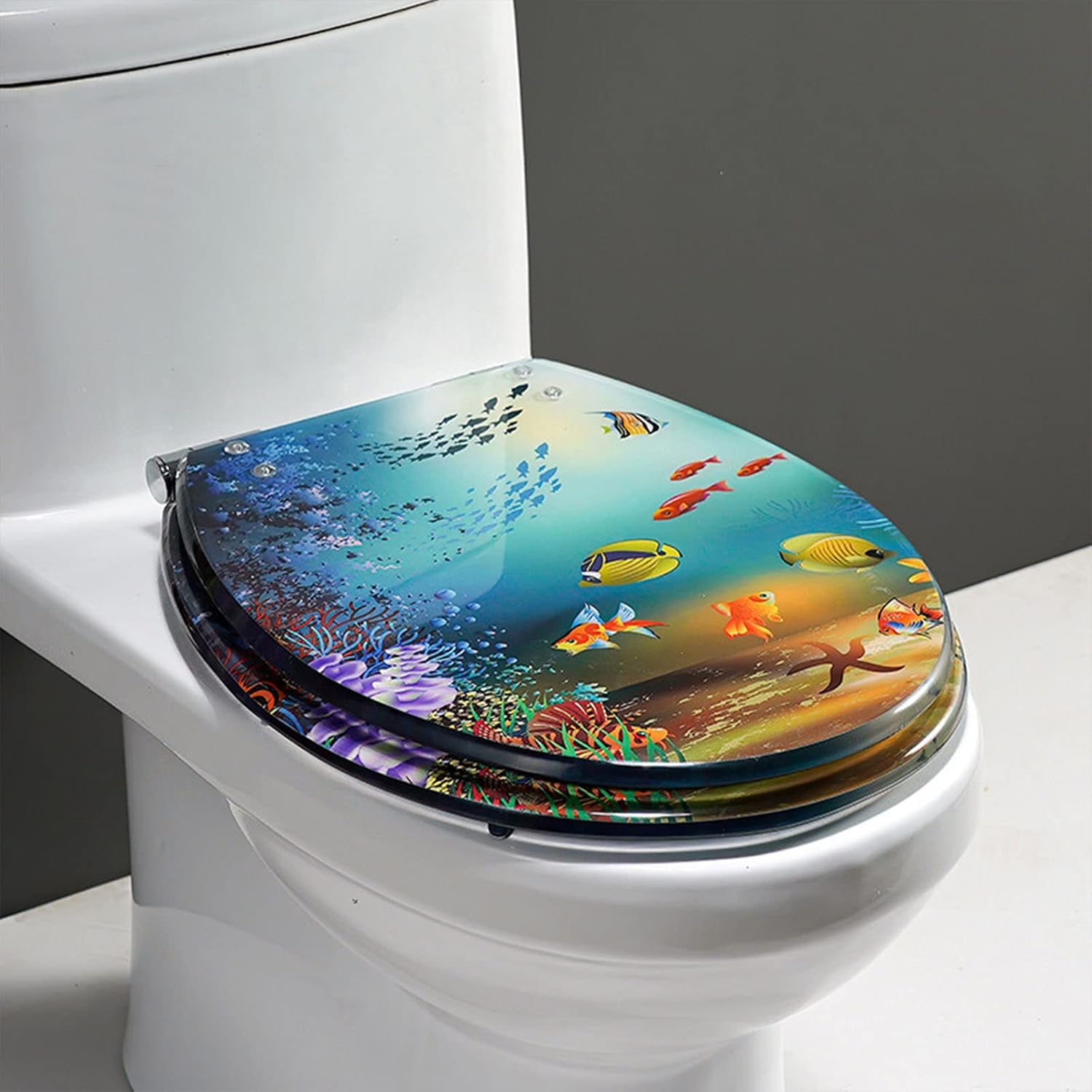 Toilet seat soft close toilet seat Heavy Duty Comfort Seahorse Seashells Oval Elongated Toilet Seats with Cover Resin Seats, Toilet Seats Slow Close Bathroom Toilet Lid,Blue (Color : Green)