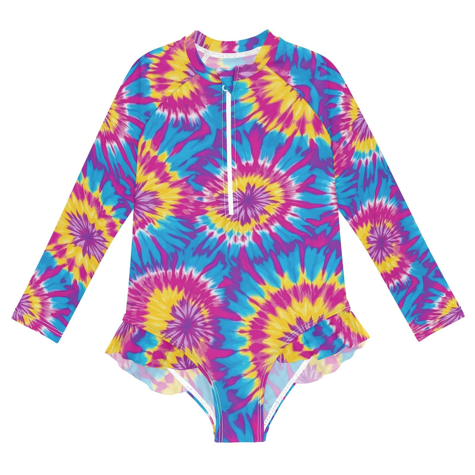 ALAZA Swimsuit for Girls Long Sleeve Rashguard Bathing Suit Tie Dye Red Blue Quick Dry 4T