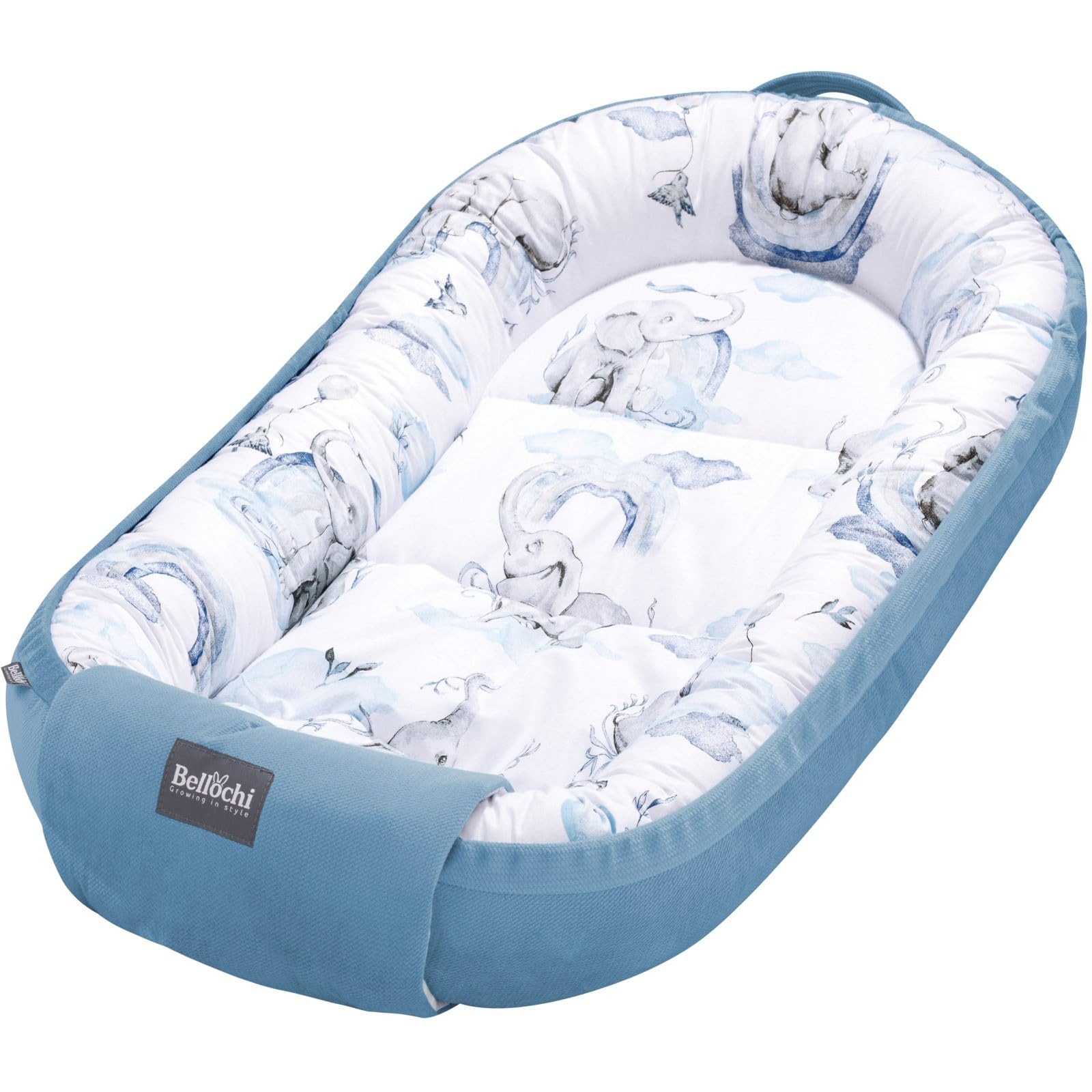 Bellochi Nid d'ange pour nouveau-né | Chaise longue | 100% coton | 90 x 60 x 12 cm – avec bords de protection | 0-9 mois | Jambo